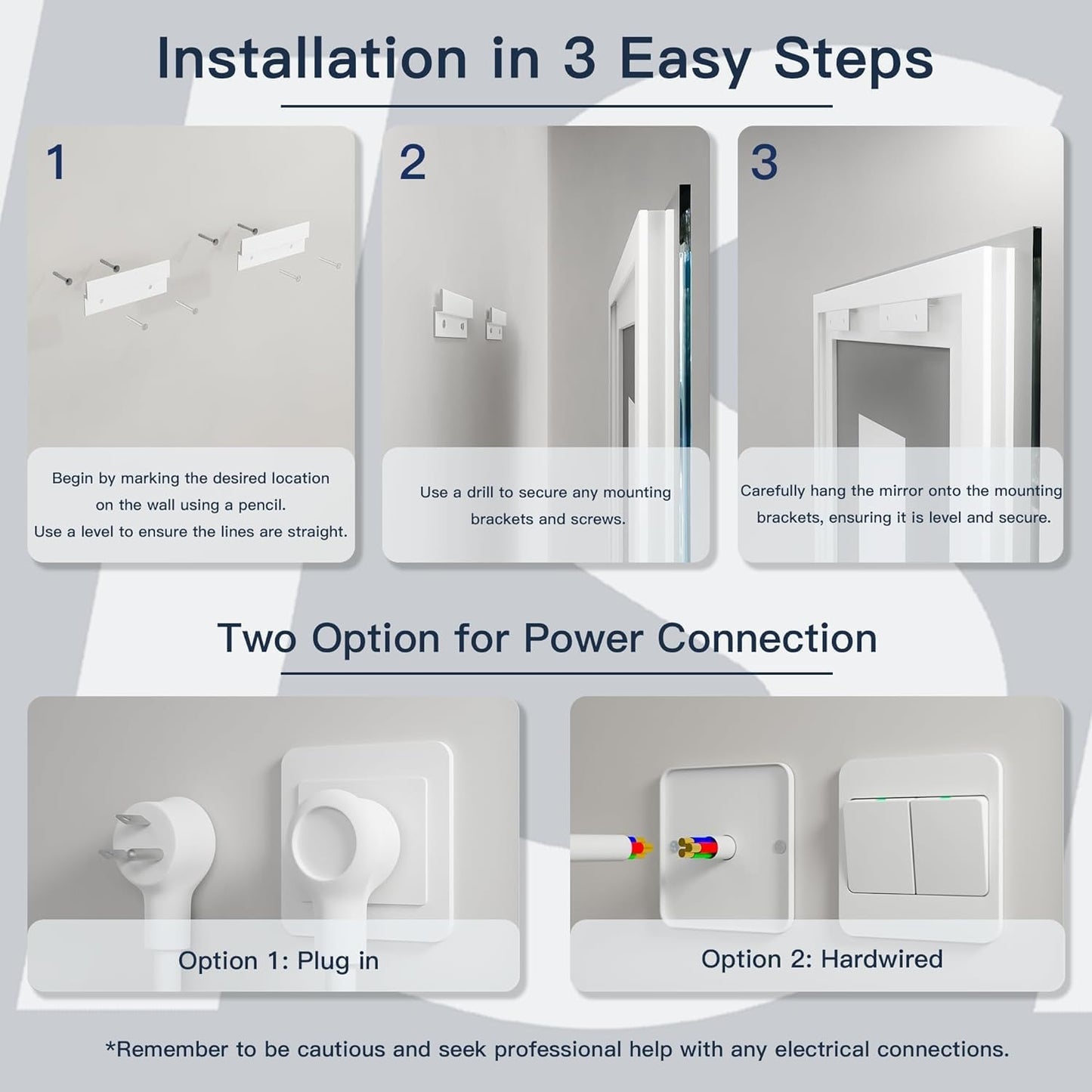 BBRUN 36" L x 60" W LED Bathroom Mirror with Lights, Dimmable Framed Bathroom Vanity Mirror, Anti-Fog, Backlit and Front Lighted, Stepless Dimmable Lighted Mirror, Lighted Vanity Mirror for Wall