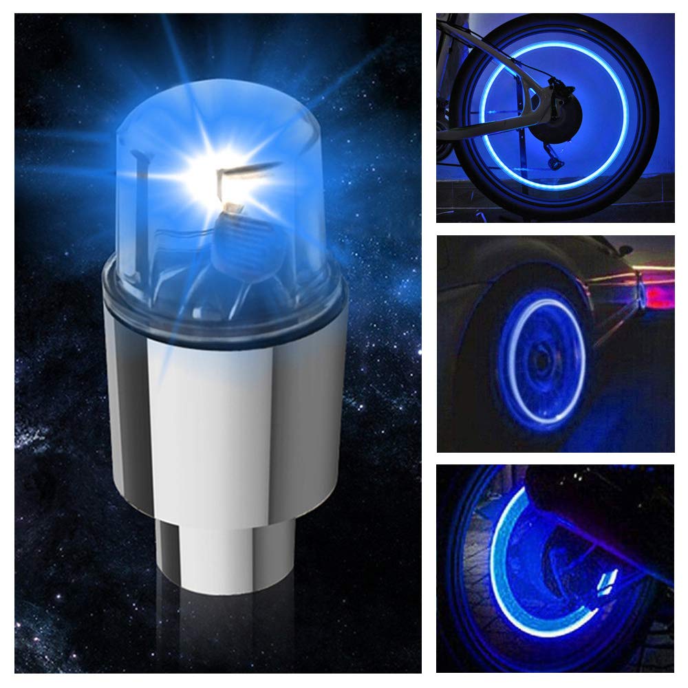 FICBOX 12 PCS LED Wheel Lights Flash Light Tire Valve Cap Lamp for Car Trucks Motorcycle Bike (Blue)