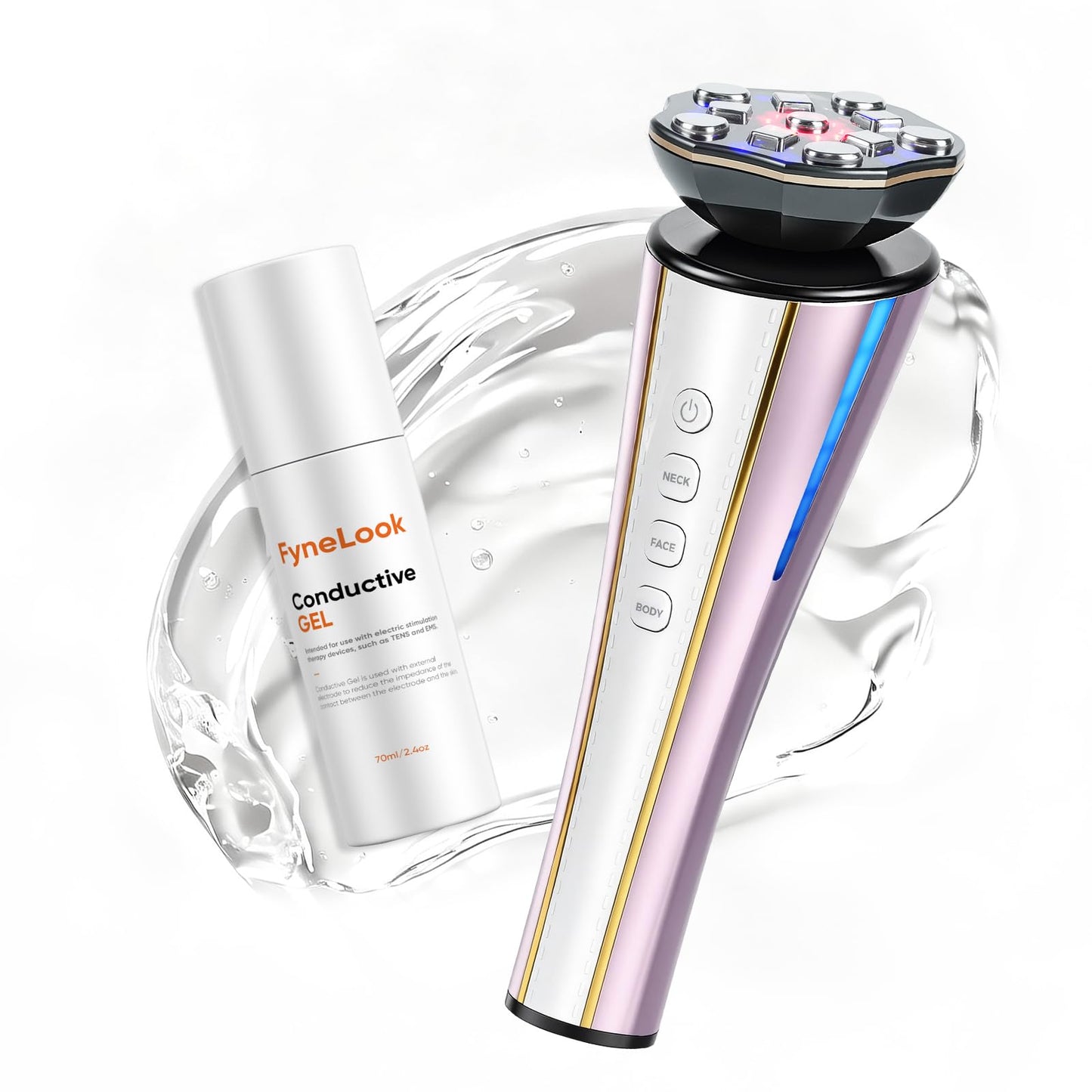 Fynelook Microcurrent Facial Device 4-in-1 Beauty Device with Red Light Therapy and Blue Light Therapy for Neck & Face & Body Skincare Facial Device FDA-Cleared
