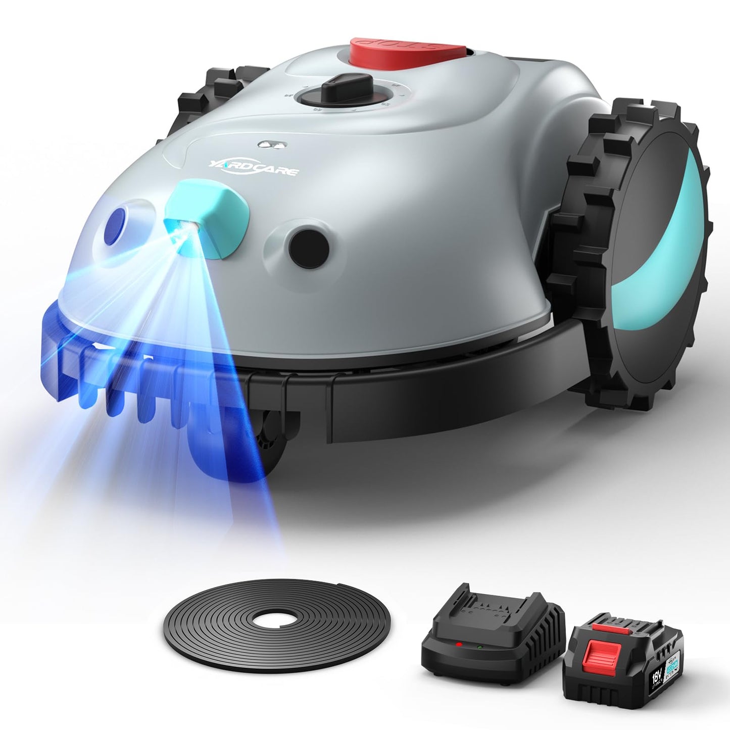 YARDCARE V100 Robotic Lawn Mower – Visual Navigation & Smart Obstacle Avoidance, Adjustable Cutting Height 0.8–2.4 in, Low-Noise Auto Mowing for Small Lawns up to 1,600 sq ft