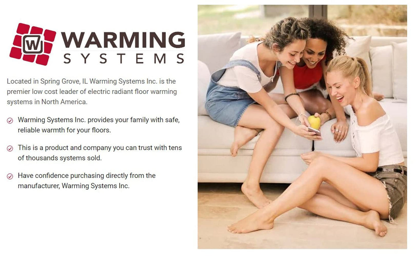 10 Sqft Warming Systems 120 V Electric Tile Radiant Floor Heating Mat with Touch Screen Programmable Thermostat