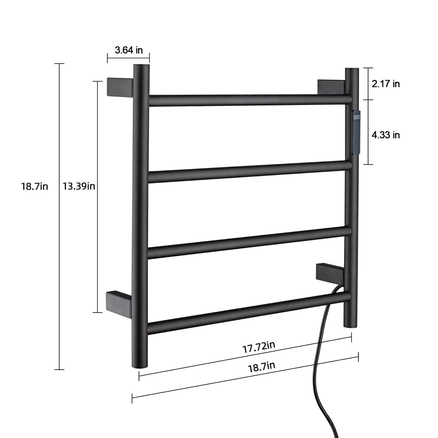 Heated Towel Racks,4 Bars Towel Warmer Rack for Bathroom, Wall Mounted Electric Towel Warmer with Timer, Plug-in/Hardwired Towel Dryer Rack Matte Black