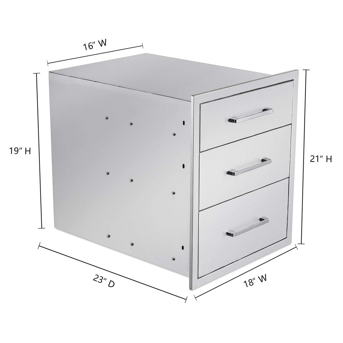 yuxiangBBQ Outdoor Kitchen Drawers Stainless Steel 3-Drawer BBQ Drawer 18" W x 21" H x 23" D Enclosed Built-in Drawer Flush Mount for Outdoor Kitchens & BBQ Islands