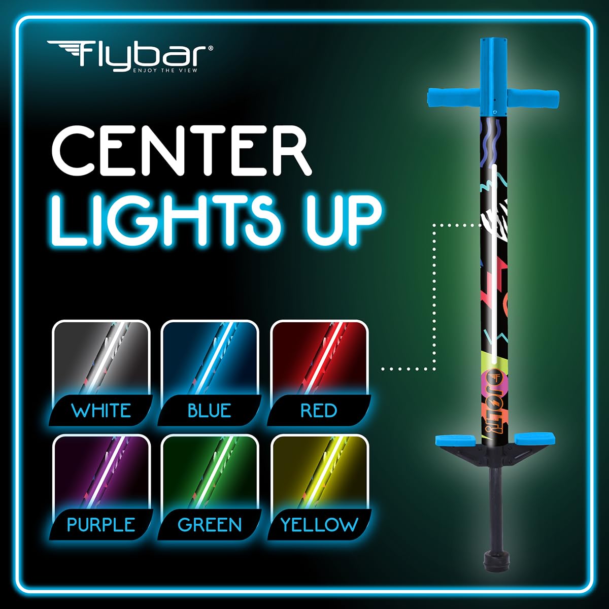 Flybar Jolt Pogo Stick for Kids, Perfect for Beginners w/Foam-Covered Metal Frame, Handles & Padding, Non-Slip Foot Pads, Wide Tip, Outdoor Active Play Toy for Boys & Girls, Ages 6+, Retro Rocket LED