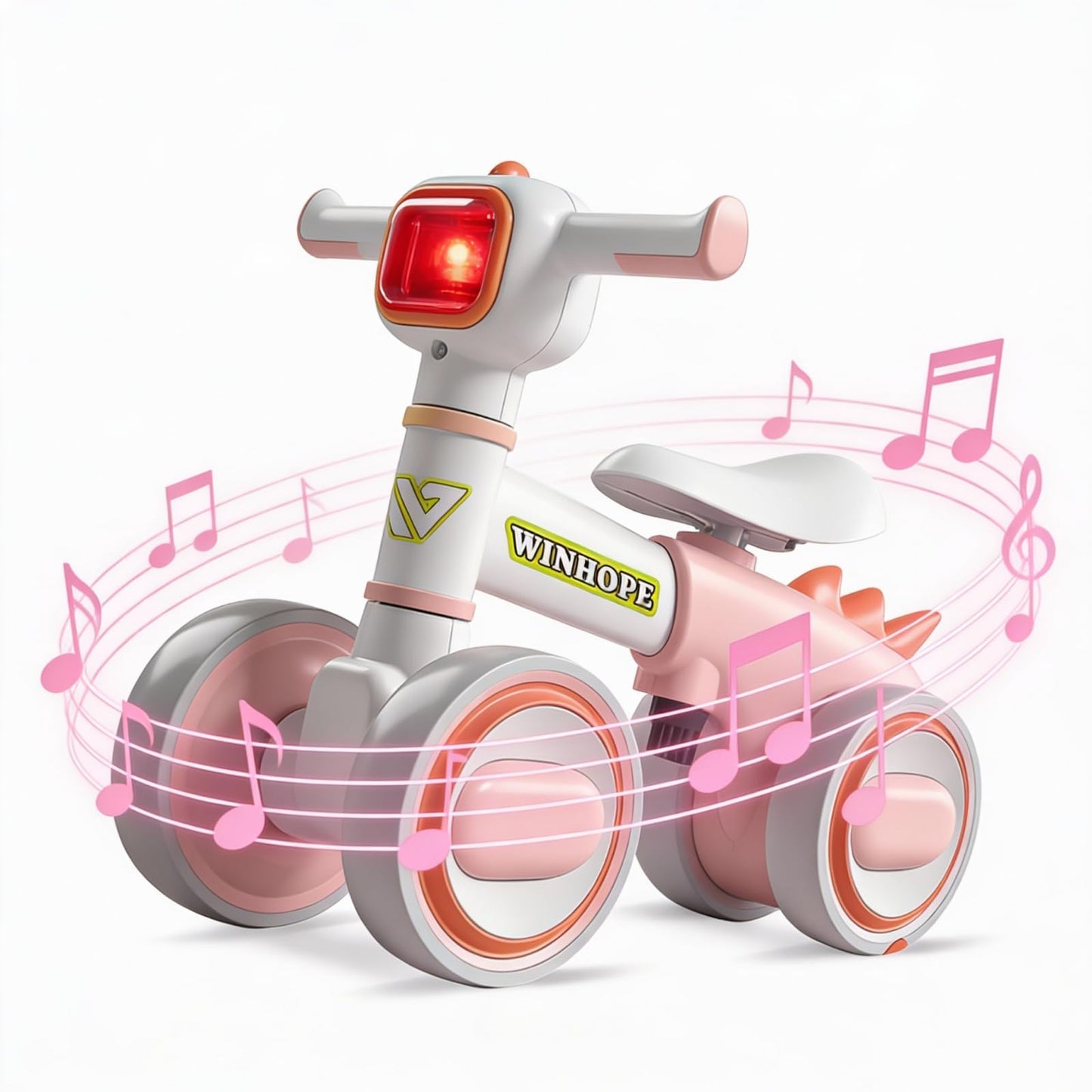WinHope Baby Balance Bike for 1 Year Old Boys & Girls,Toddler Balance Bike for 12-36 Months Kids,4 Silent Wheels with Colorful Lights & Music,First Bicycle Ride on Toy Gifts (Pink)
