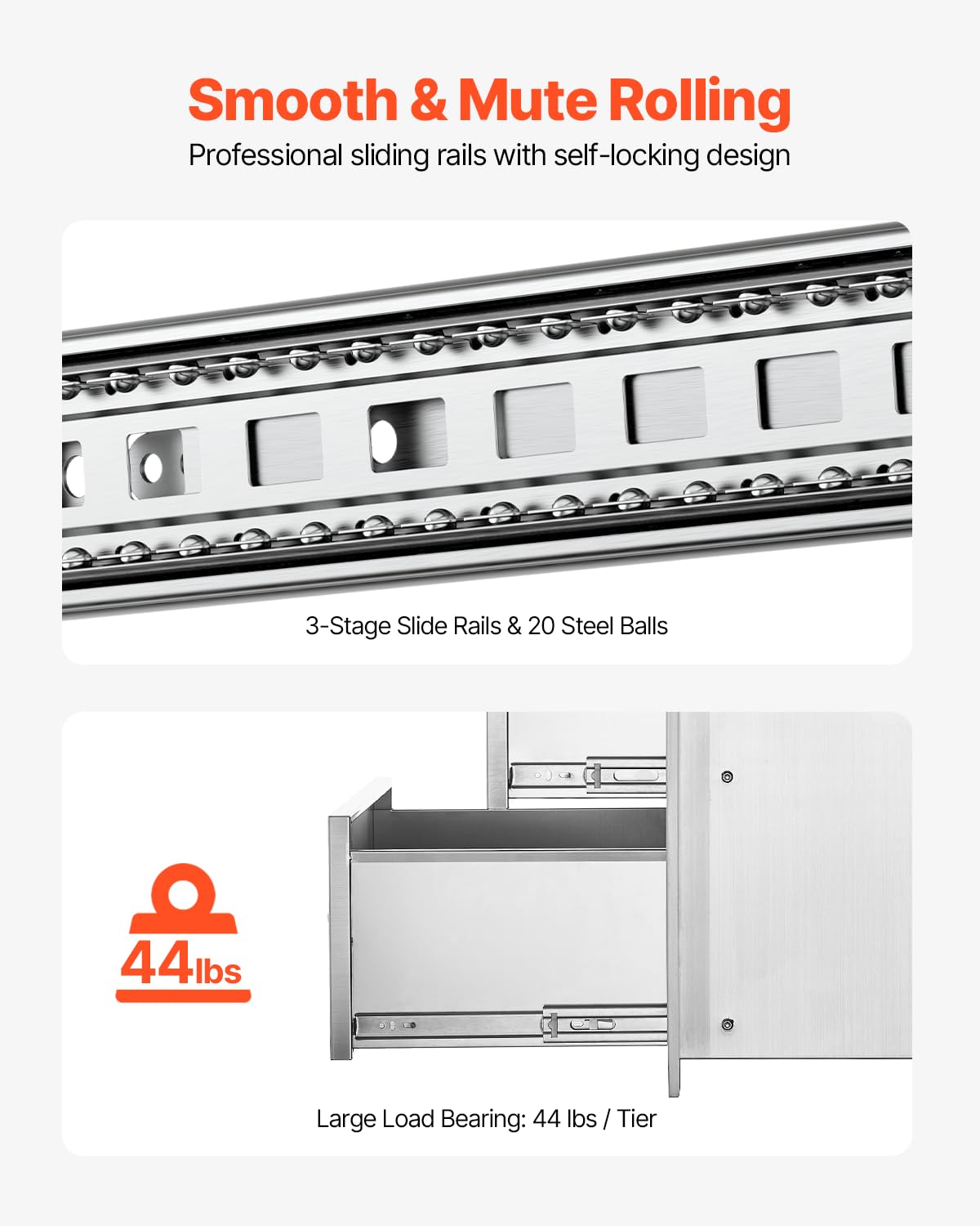 VEVOR 17W x 30H x 21D Inch Outdoor Kitchen Stainless Steel Double Access Drawers with Paper Towel Holder Combo for BBQ Island or Grill Station