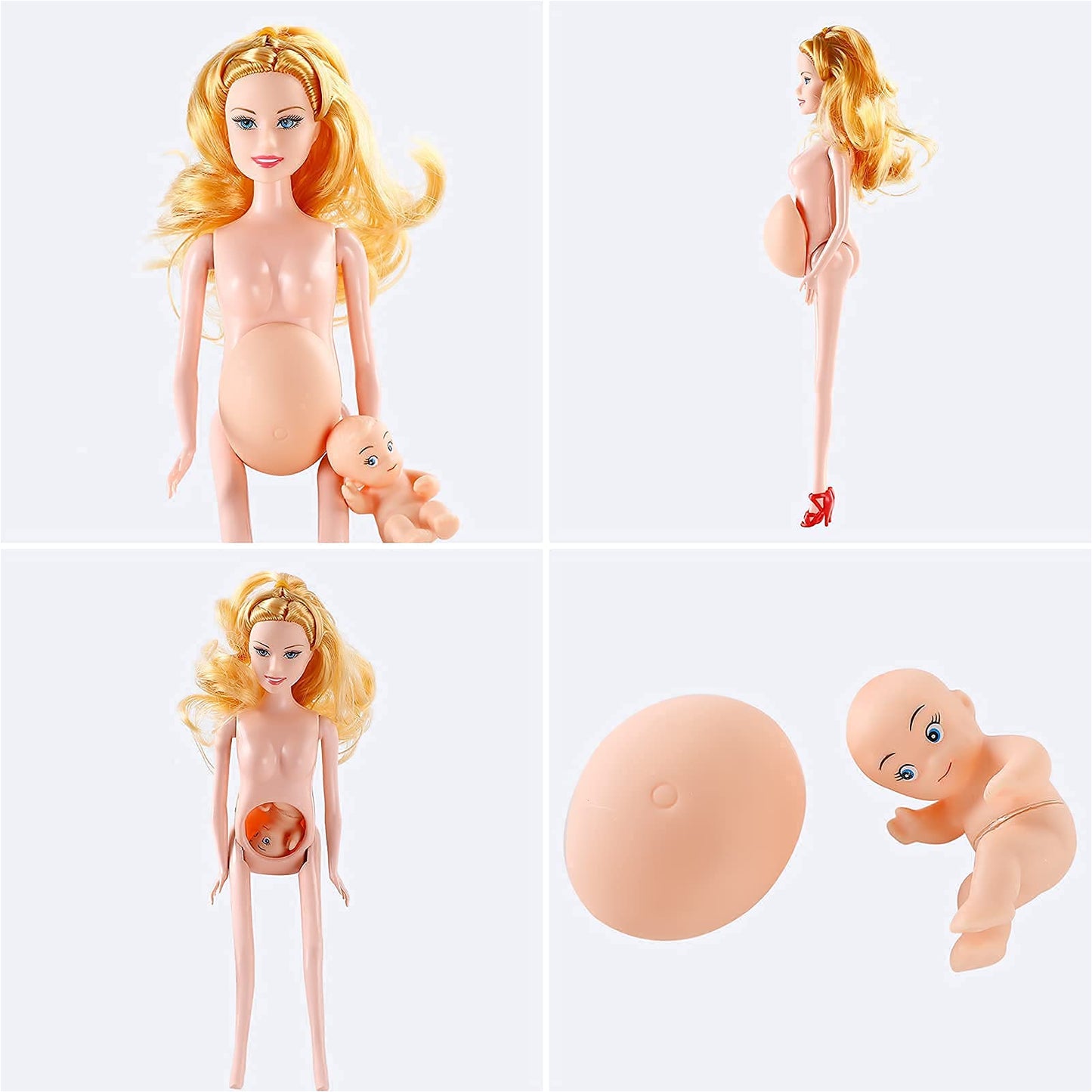 FunPa Pregnant Doll Have a Baby in Her Tummy Mom Doll Pregnant Mom Toy with Baby Doll Trolley (Blue)