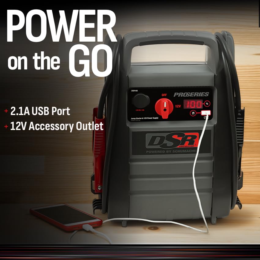 Schumacher Electric DSR ProSeries Car Battery Jump Starter - 2200 Peak Amp 12V Car Starter, Jump Box & Portable Power Station - Digital Display, Heavy-Duty Clamps - DSR165