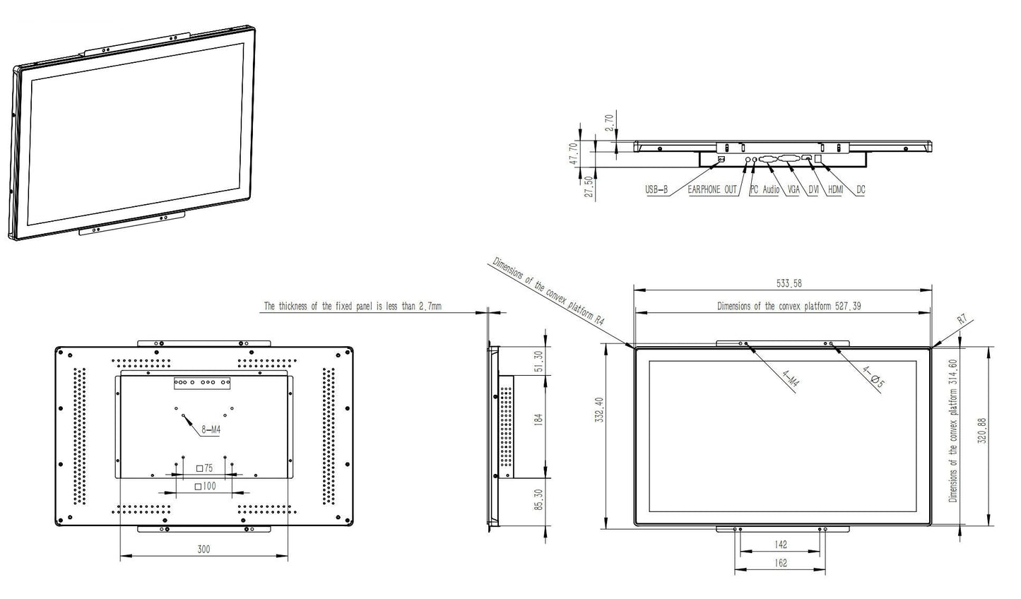 RIUIIN 21.5 Inch Open Frame Capacitive Touchscreen Monitor, 1920x1080 Resolution 16:9 Aspect Ratio Waterproof,VESA+Panel Mount, for Kiosk, Automation, POS，Vending，HMI and Digital Signage 7x24h Work
