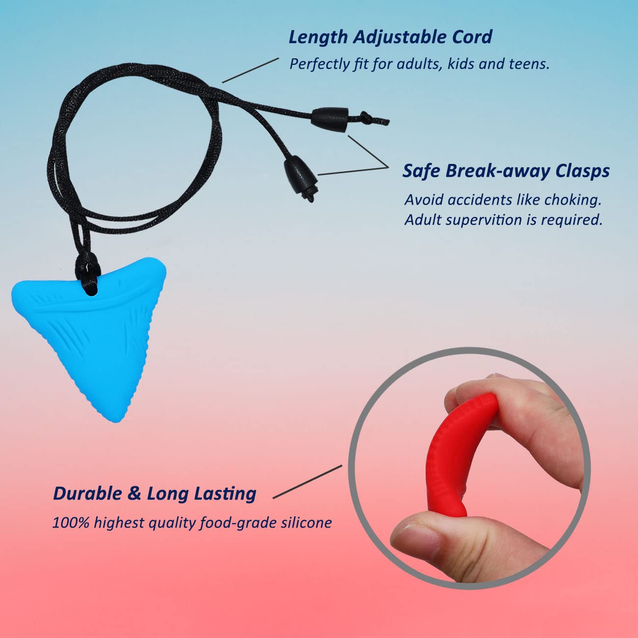 Sensory Chew Necklaces for Kids, Shark Tooth Silicone Chewy Necklace 6 Pack for Autism/ADHD/SPD, Autism Sensory Toys Reduce Chewing Fidgeting for Boys Girls Adults Chewer