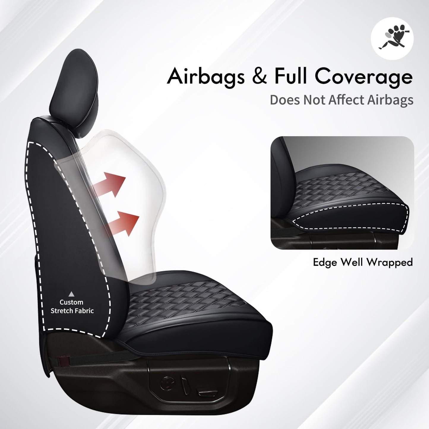 Huidasource Wrangler JK Seat Cover 2 Door Full Set, Waterproof Leather Custom Car Seat Cover, JK Seat Cushion Protector Fit for Jeep Wrangler JK 2-Door Sahara Sport Rubicon 2007-2017(Full Set/Black)