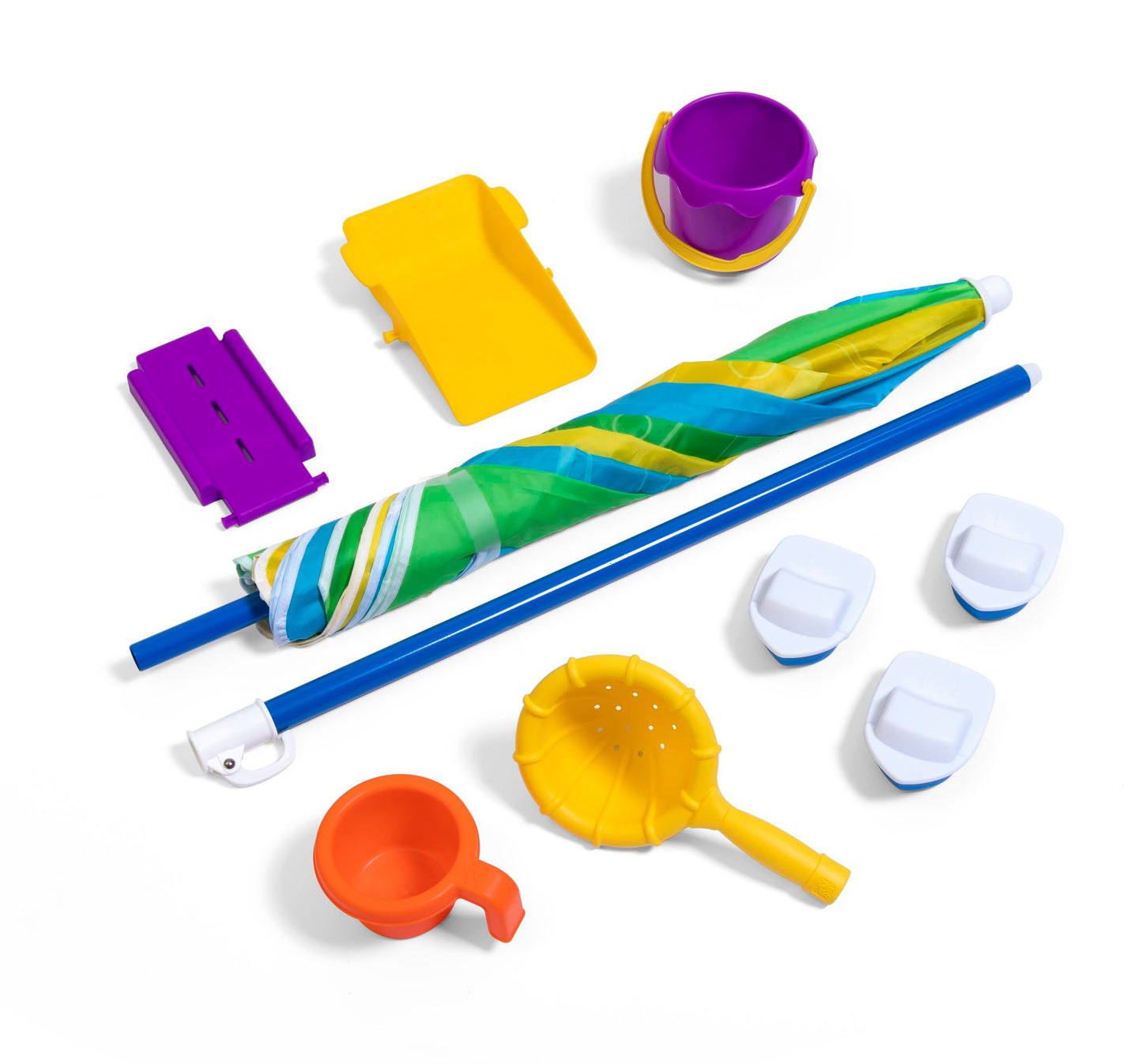 Step2 Waterpark Wonders Two Tier Water Table, Kids Water Activity Sensory Playset with Umbrella, Garden Hose Sprinkler Attachment, 11 Piece Accessories, Outdoor Summer Toy, Ages 18 Months+, Blue