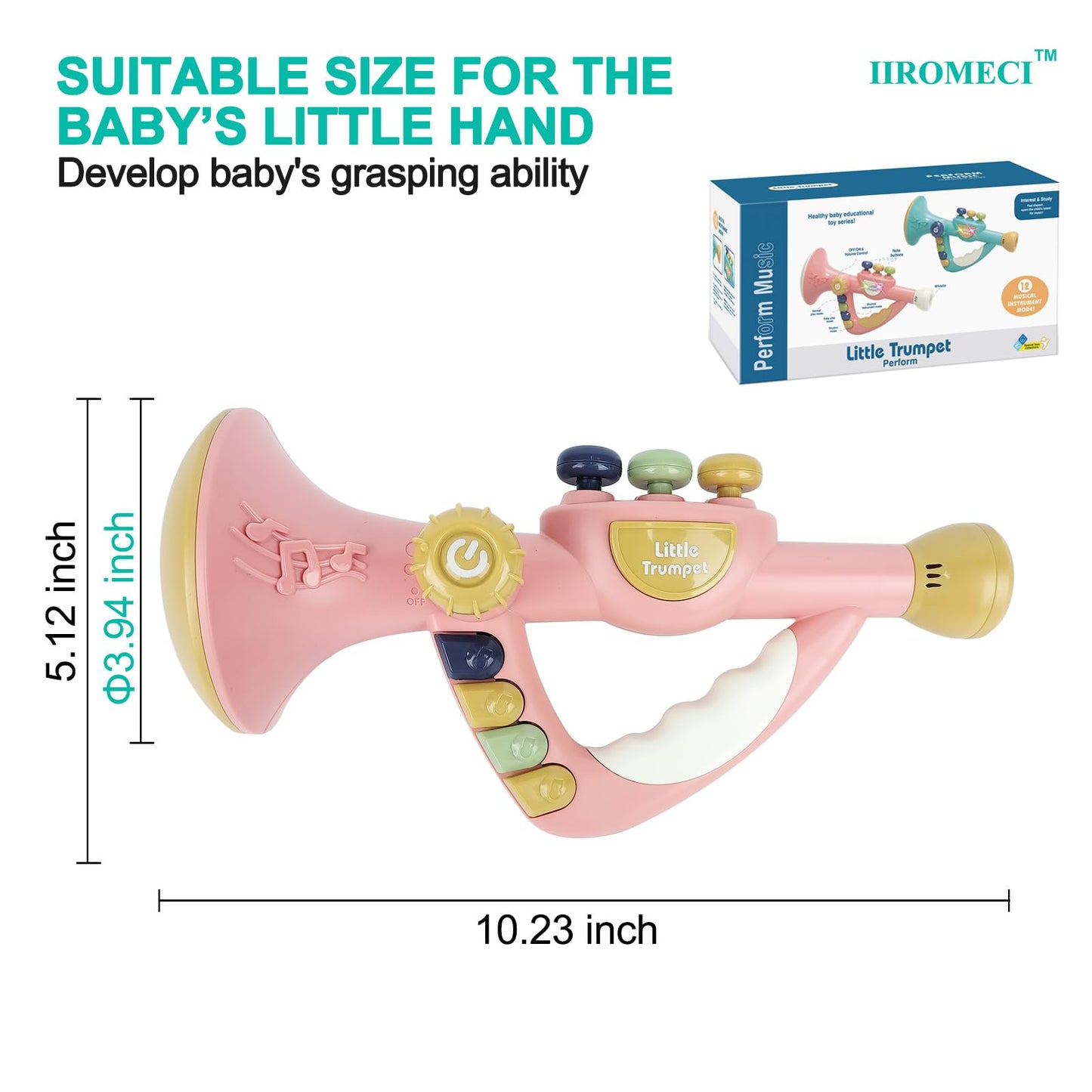 IIROMECI Musical Toys for Kids, Little Trumpet Toy for Toddlers, Blow Horn Baby Educational Toys, Infants Music Toy for Girls Boys Ages 1 2 3 Years Old (Pink)