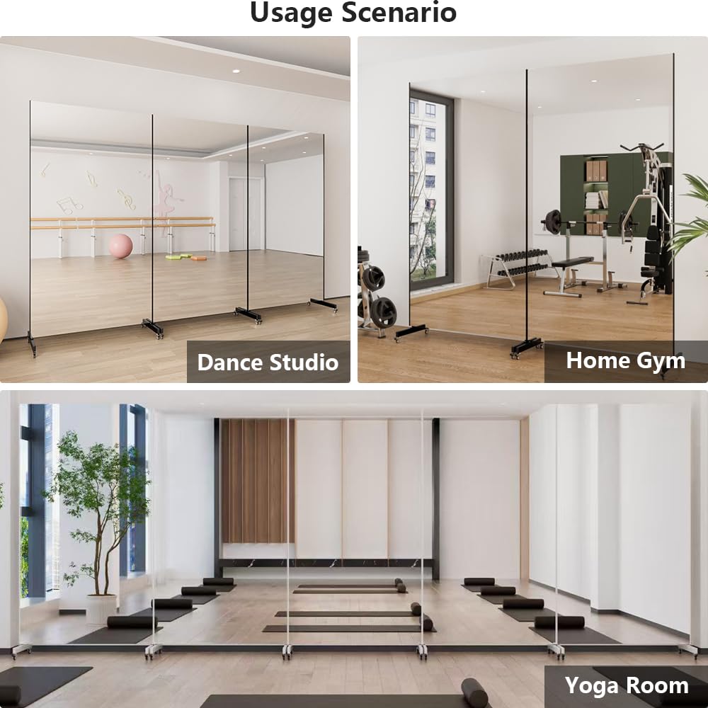 HDmuxel Full Length Mirror with Wheels, 79" x 44", White, Nano Film Surface Without Glass, shatterproof, Safe, Lightweight, only 16lbs Easy to Move and Install, for Home Gym, Dance & Yoga Studios.