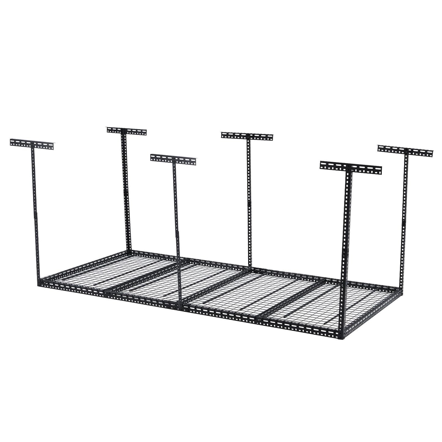 4x8 FT Overhead Garage Storage Rack, Adjustable Garage Storage Organization Systerm, 660LBS Weight Capacity Heavy Duty Metal Garage Ceiling Storage Racks, Black, Vertical Post x 6