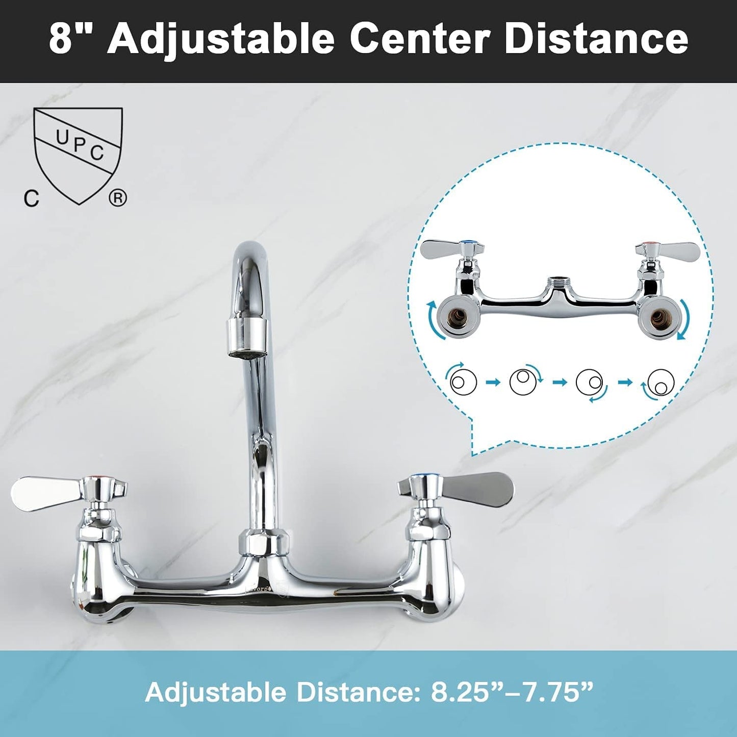 Favorpo 8 Inch Commercial Kitchen Wall Mount Faucet, 8 Inch Center Wall Mounted Restaurant Sink Faucets, 2 Handle Commercial Faucets for Laundry Utility (Polished,8")