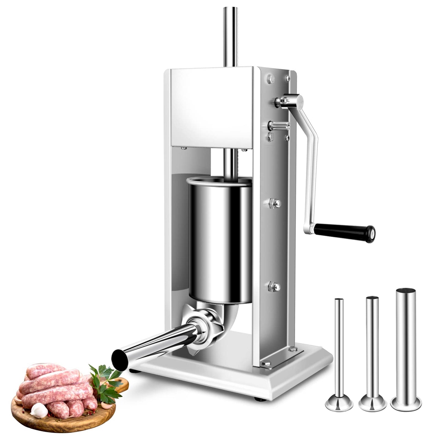 YBSVO 7-Lb Vertical Sausage Stuffer, Stainless Steel Manual Meat Filler with 2-Speed Gear & Air Release Valve, 3L Sausage Maker with 4 Stuffing Tubes for Home & Commercial Use