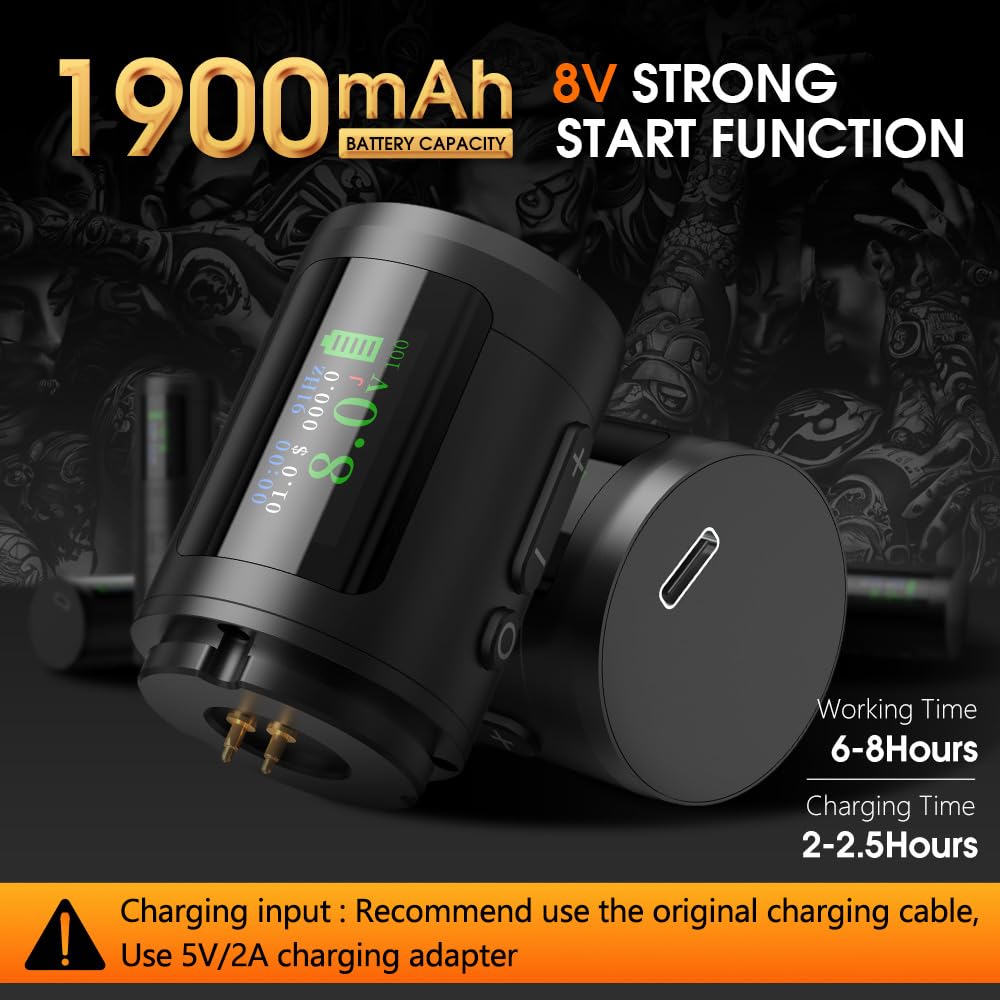 Ambition Ninja Ultra Wireless Tattoo Machine with Intelligent Billing Feature- Rotary Cartridge Pen with 1900mAh Wireless Tattoo Gun Coreless Motor Straight Drive Bar Equipment for Tattoo Artists
