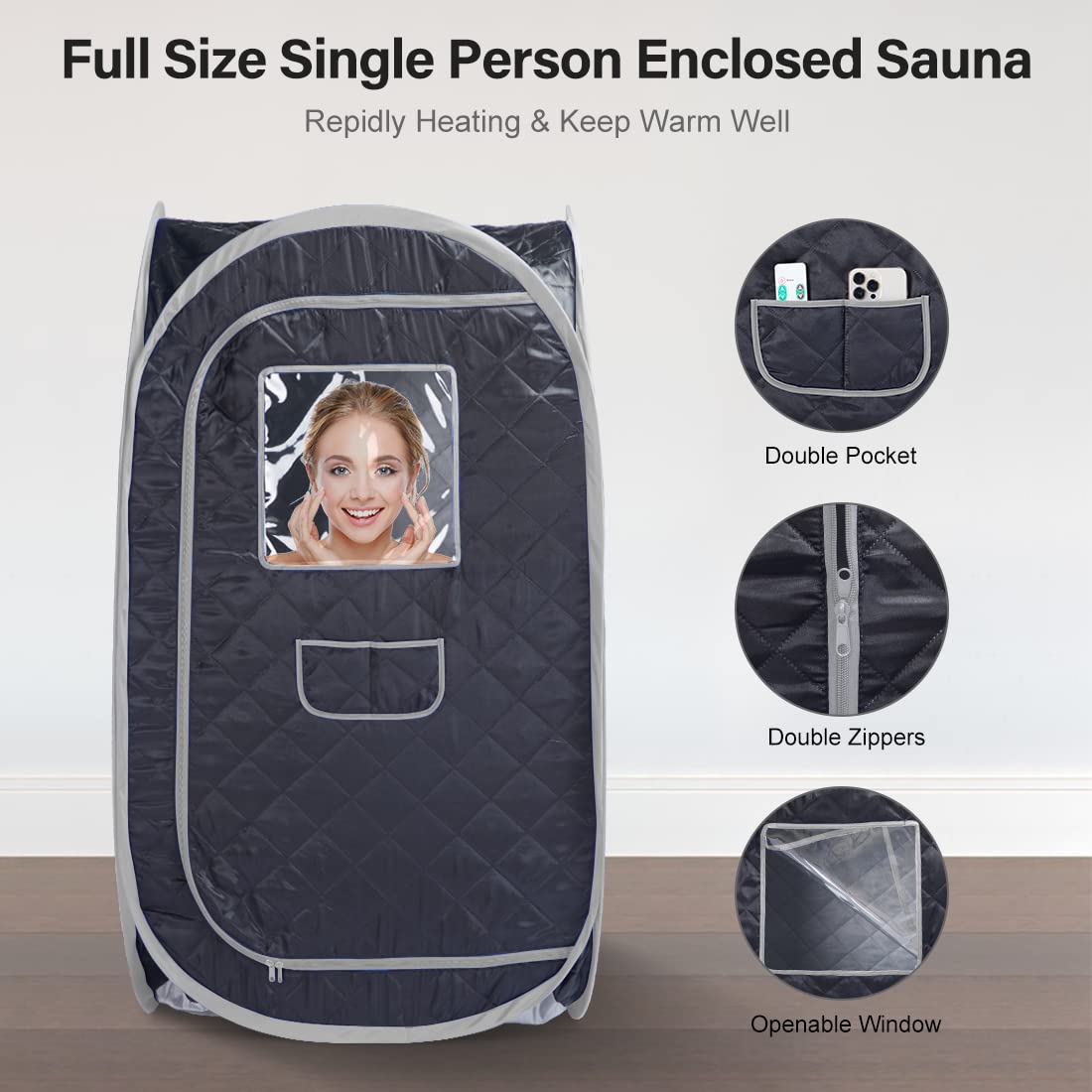 Portable Steam Sauna Set, Foldable One Person SPA Tent with 4L Larger Steamer,Remote Control, Weight Loss&Detox- BlackGrey