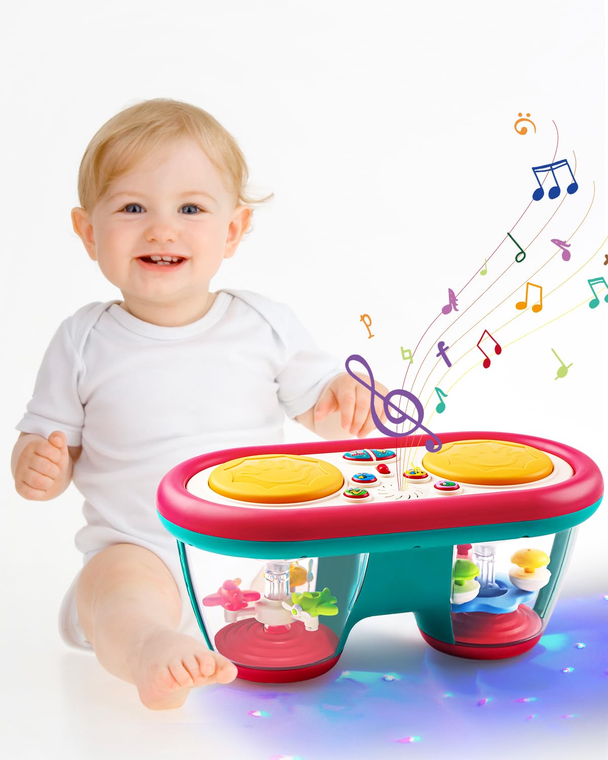 Baby Toys for 6 to 12 Months, Drum Musical Instruments Rotating Light Up Toy for 12-18 Months Kids, Tummy Time Toys for Baby 0-3-6-9 Month, Walker for Baby Boy Girl Toys 1 Year Old (Blue)