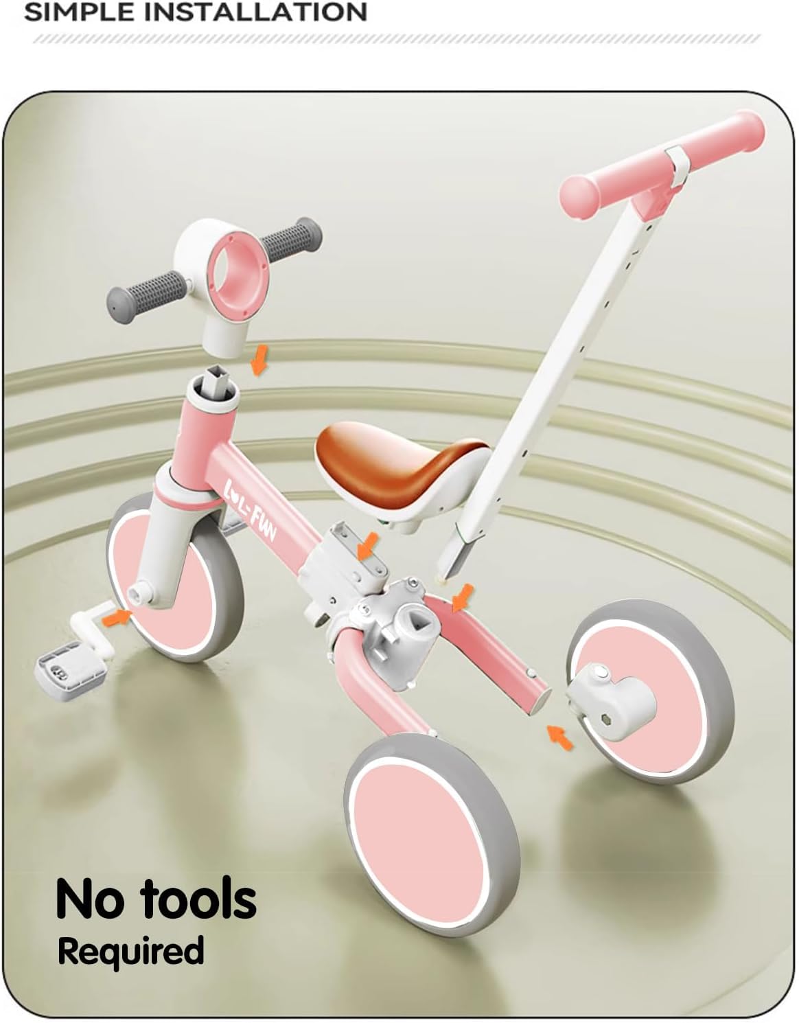 LOL-FUN Tricycle for Toddlers 1-3 Years Old Riding Toy, 5 in 1 Baby Balance Bike 2 Year Old Boys Girls with Parent Steering Push Handle