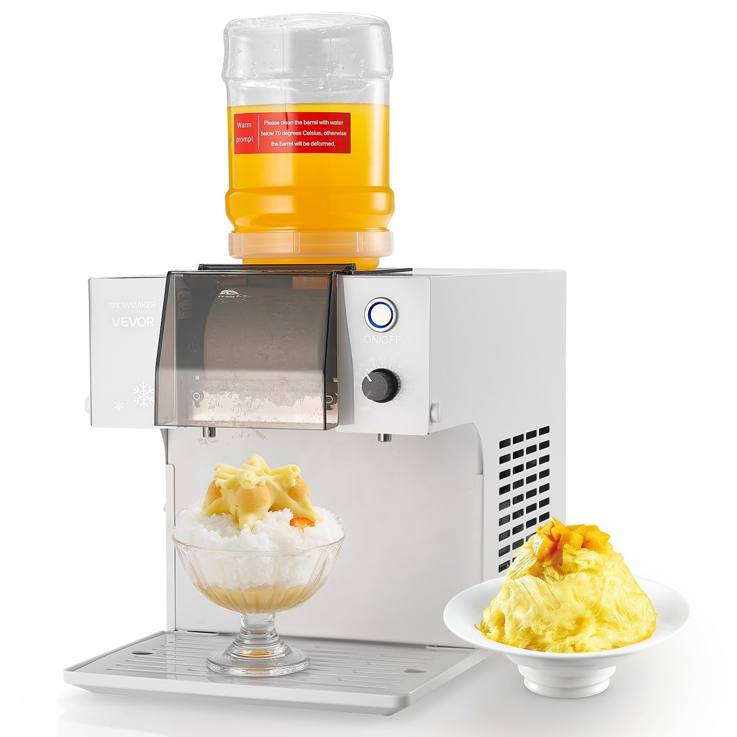 VEVOR Snowflake Ice Machine, 132LBS/24H Snowflake Ice Maker, Ice-Shaver Machine with Stainless Steel Blade, Electric Snow Cone Maker with 0.48Gal Tank, 90S Fast Pre-Cooling, for Home & Small Gathering