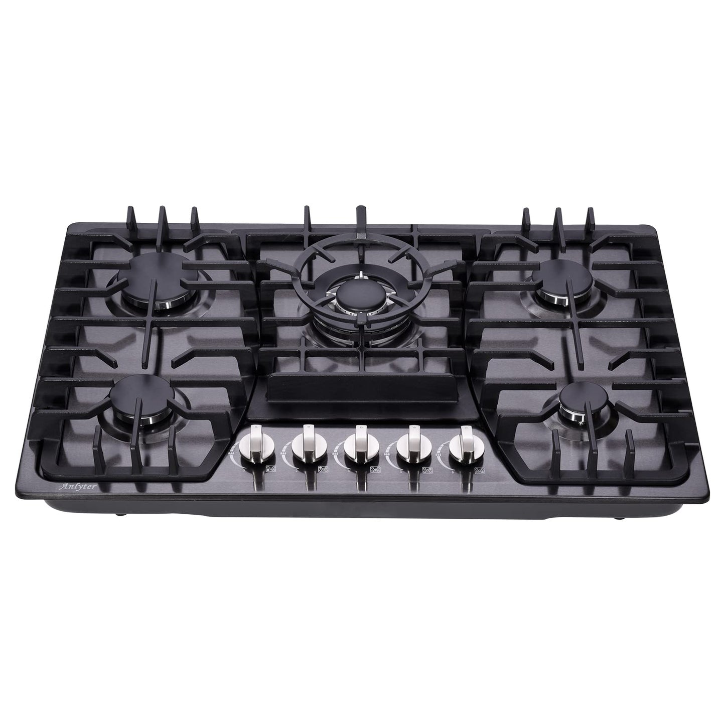 Anlyter 30 Inch Gas Cooktop, 5 Burners Built-in Stovetop, Stainless Steel LPG/NG Convertible Stove, Dual Fuel Sealed Hob - Black