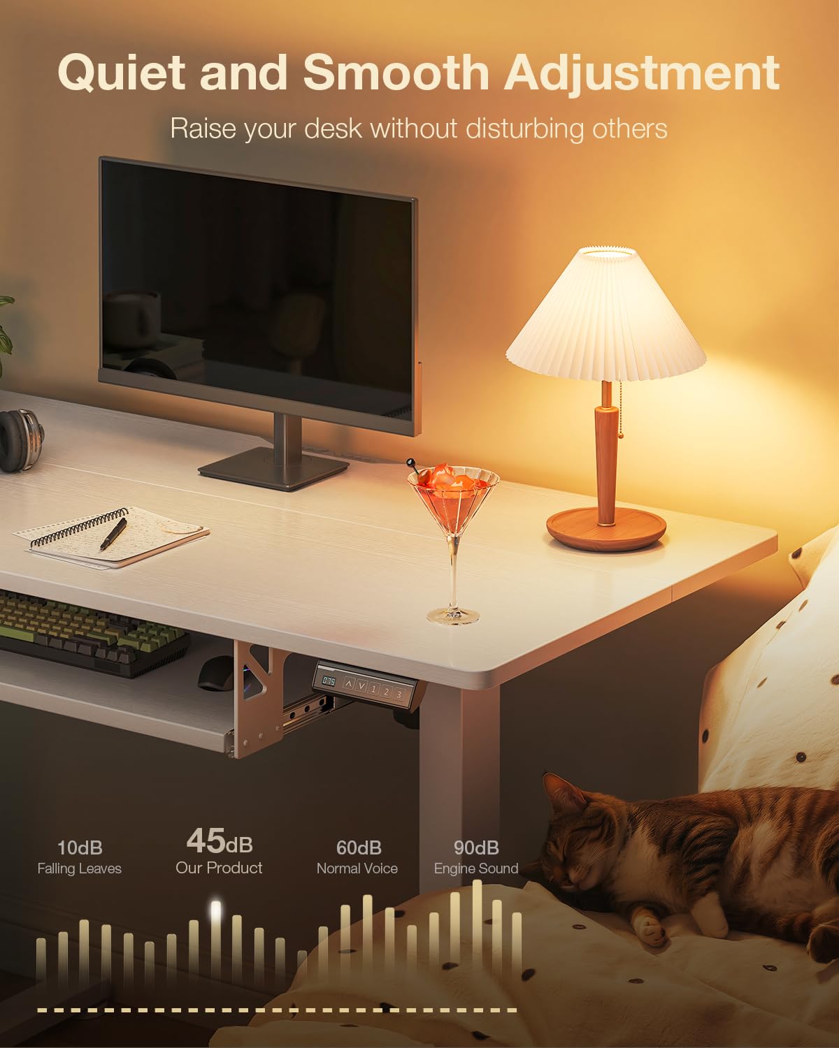 Casaottima Electric Standing Desk with Keyboard Tray, 40 Inch Height Adjustable Small Table, Sit Stand Table, Writing Computer Desk for Home, Office, Workstation, White