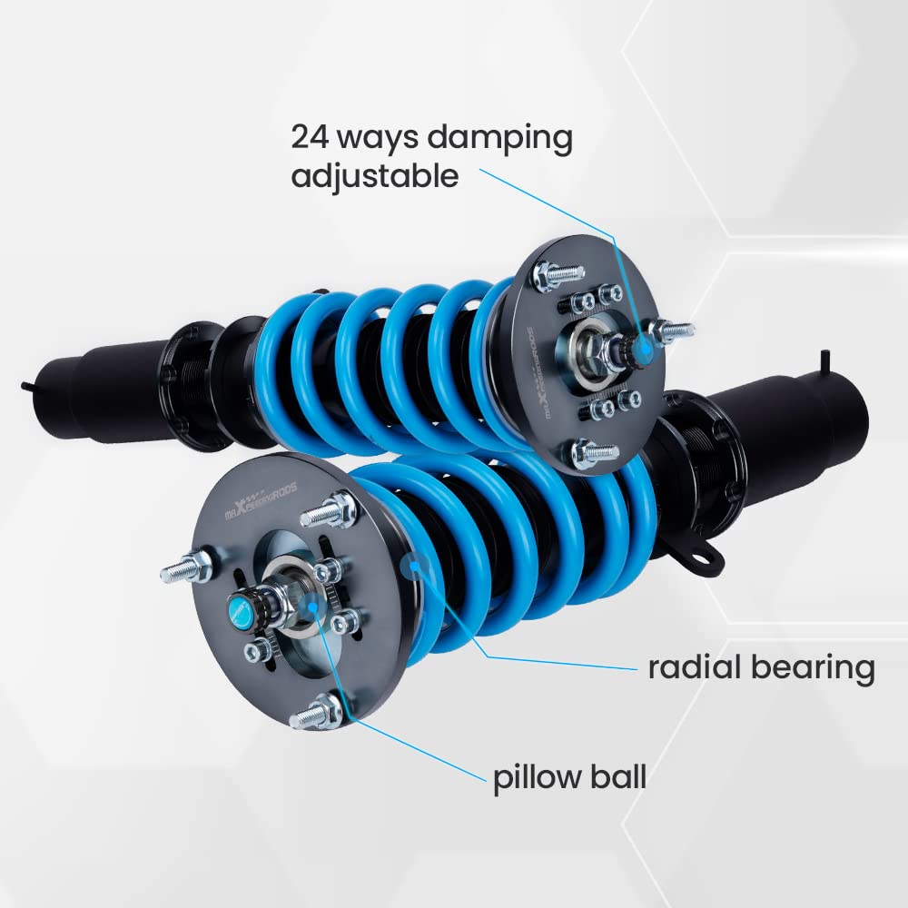 maXpeedingrods Coilover for BMW E46 1998-2007, 24 Levels Damper Adjustable Coilovers Suspension Kit, Height Adjustable Shock Absorber Struts, Lowering Kit T6 Upgraded Coilovers, Blue