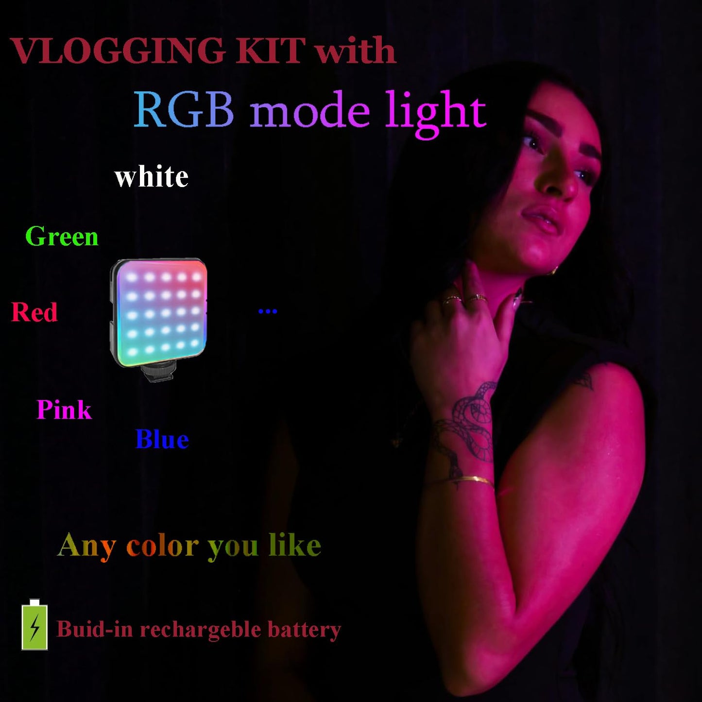 Litchitech Vlogging Kit for iPhone Andriod Phone, Content Creator Essentials,YouTube Begginer Kit with RotatableHolder/Lavalier Microphone/RGB Light/Remote/Extendable Tripod (60IN Tripod)