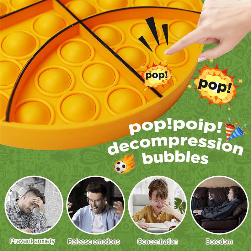 4 Pcs Fidget Toys, Sports Push Bubble Pop Fidget Sensory Toy Football Basketball Baseball Rugby, Squeeze Toys Set for ADHD Autism Stress Relief Toy Gift
