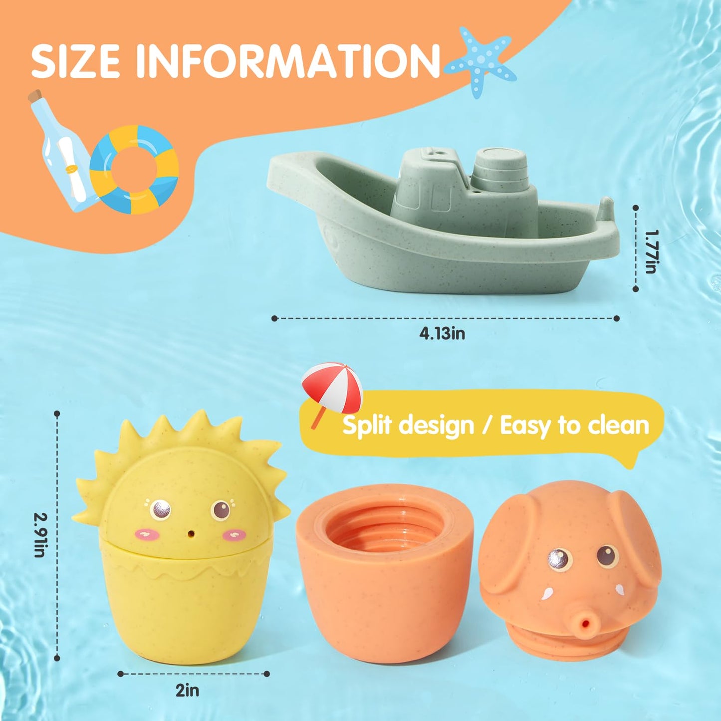 AMCHSURI Baby Bath Toys | 11PCS Mold-Free Stacking Boats & Animal Squirters | Sensory Bathtub Toys for Babies 6-12M & Toddlers 1-3Y | Water Table Pool Toys Educational Gift