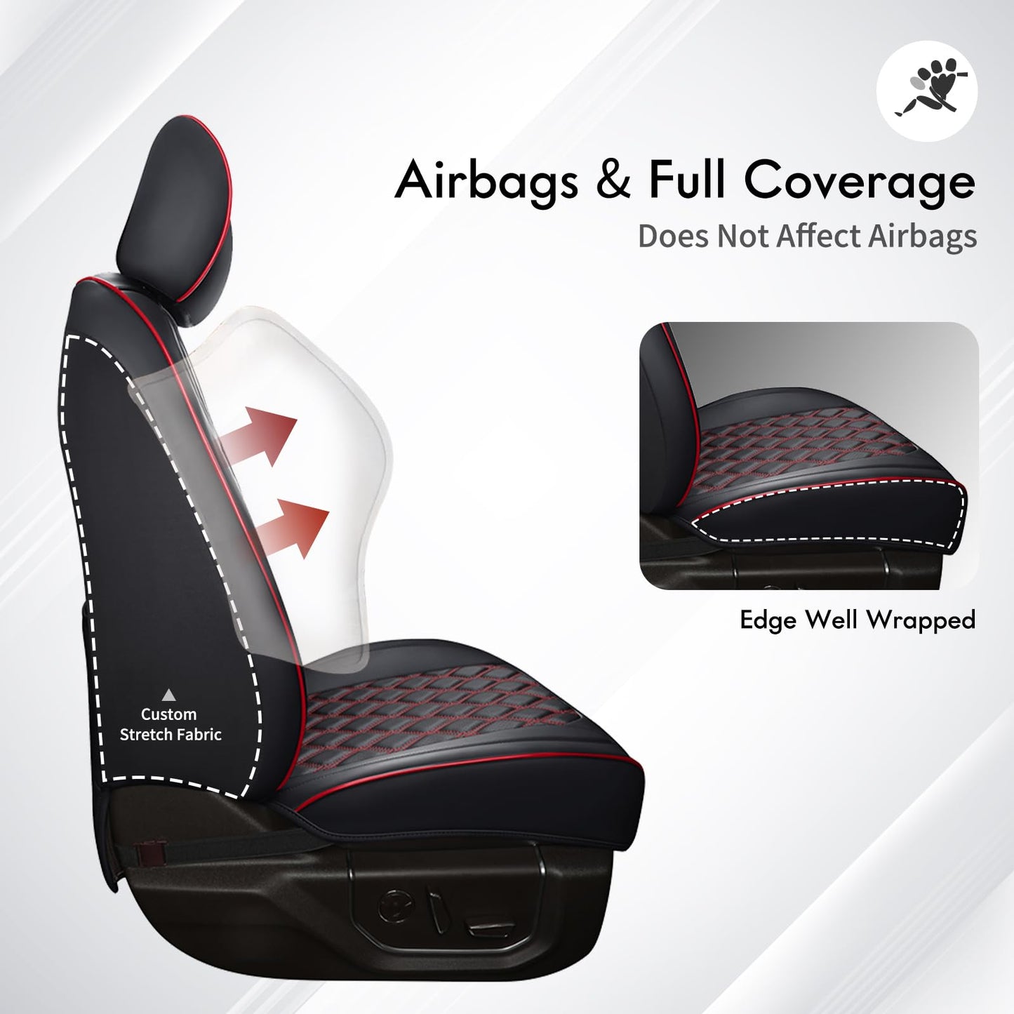 Huidasource Leather Seat Covers Custom Fit for Truck Chevy Silverado GMC Sierra 1500 2007-2013&2019-2025, 2500HD 3500HD 2020-2025 Crew Double Extended Cab Seat Cushion Protector (Full Set/Black&Red)