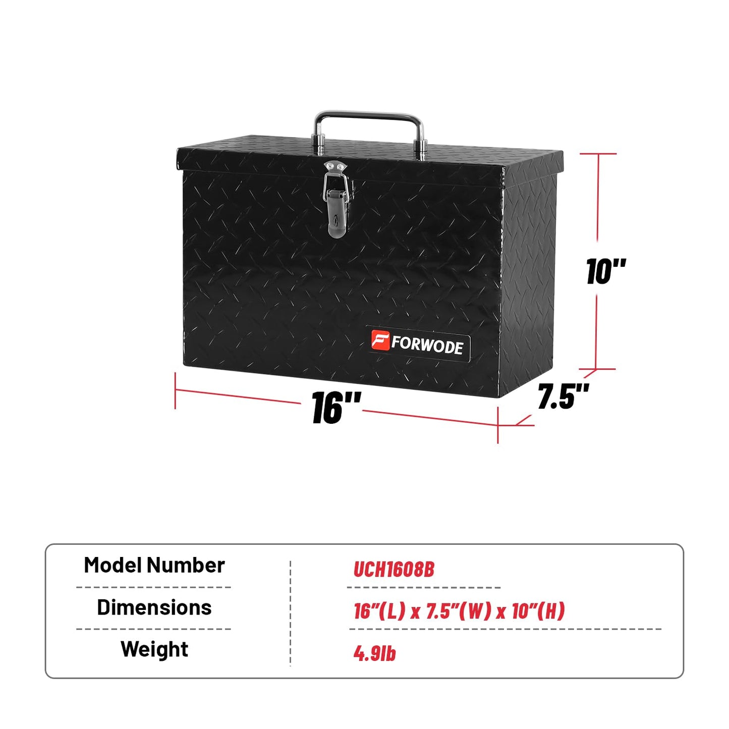 Forwode 16 Inch Truck Tool Box for Pickup Truck Bed RV Toolbox Truck Bed Toolboxes with Foldable Top Handle,16"X7.5"X10",Black