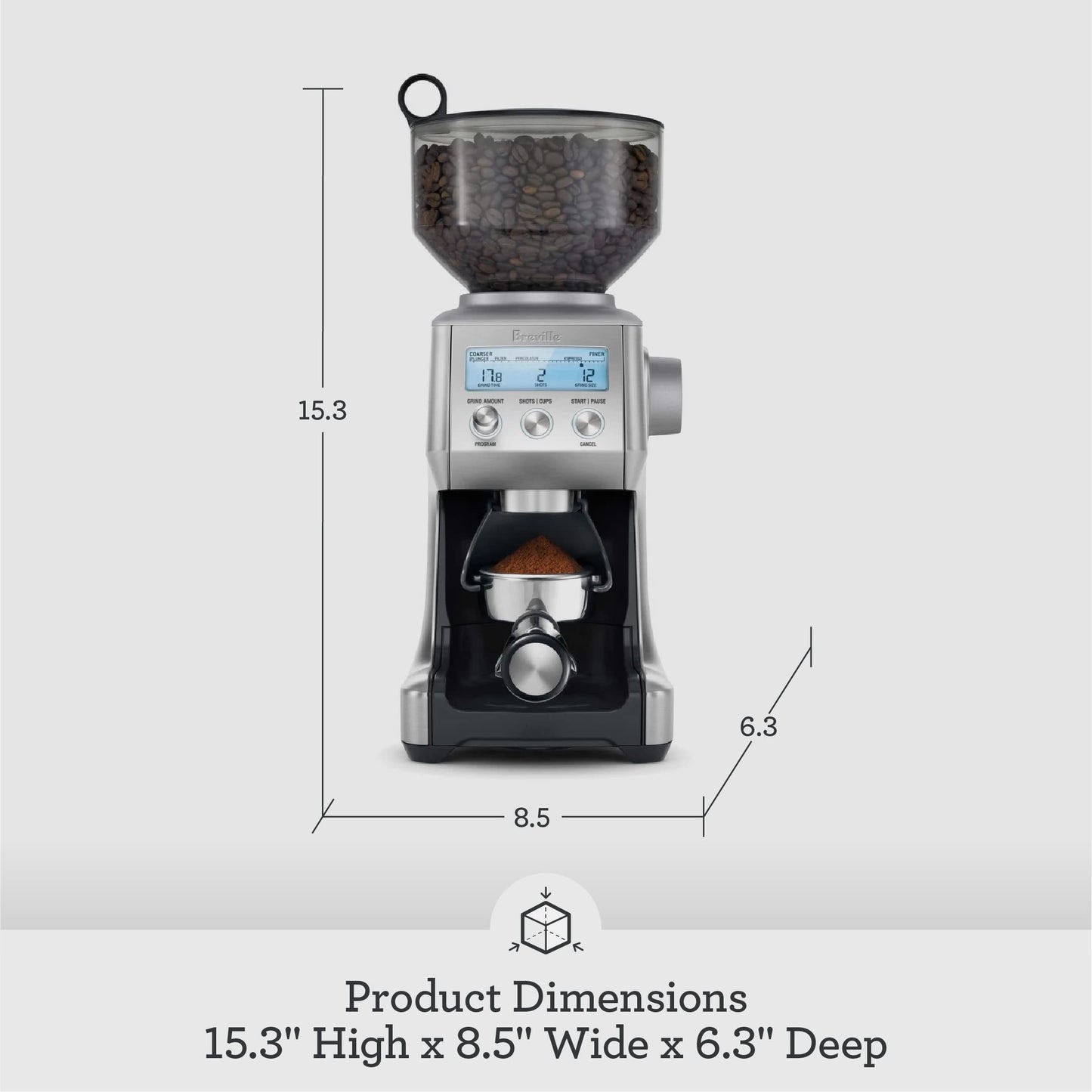 Breville BCG820BSS Smart Grinder Pro for Coffee and Espresso, Brushed Stainless Steel