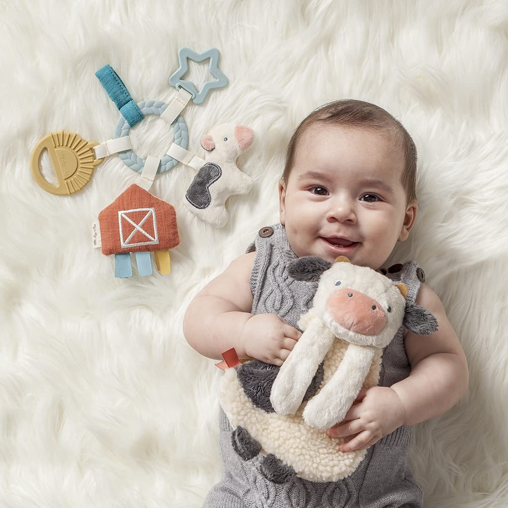Itzy Ritzy Farm Toy Gift Set with Cow Lovey, Teether, Crinkle & Bitzy Busy Ring for Car Seat and Stroller