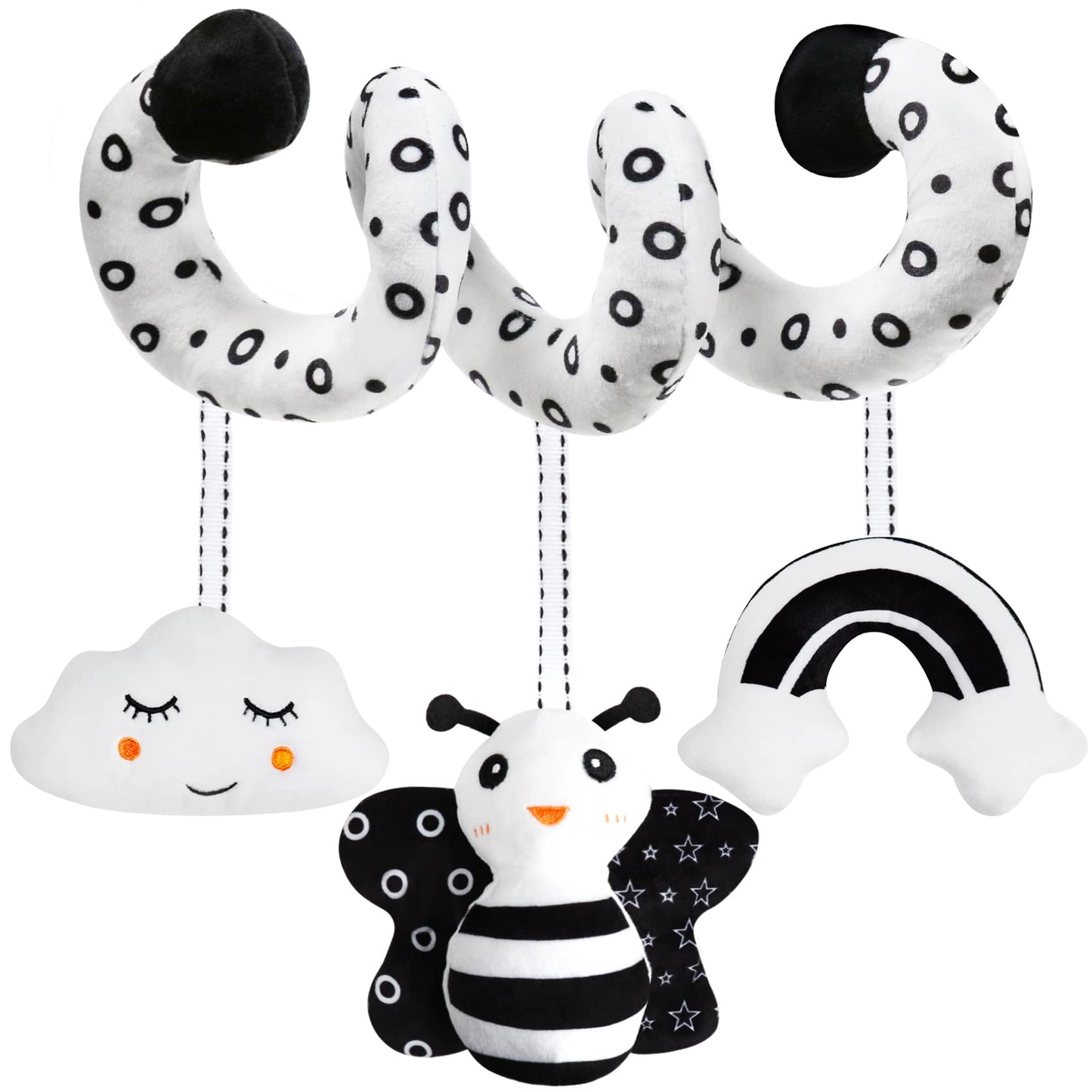 GKDOMS Baby Spiral Hanging Stroller and Car Seat Toys Black and White High Contrast Sensory Toy Newborn Plush Activity Toys Party Favors Quality Gifts for Baby Shower-BEE