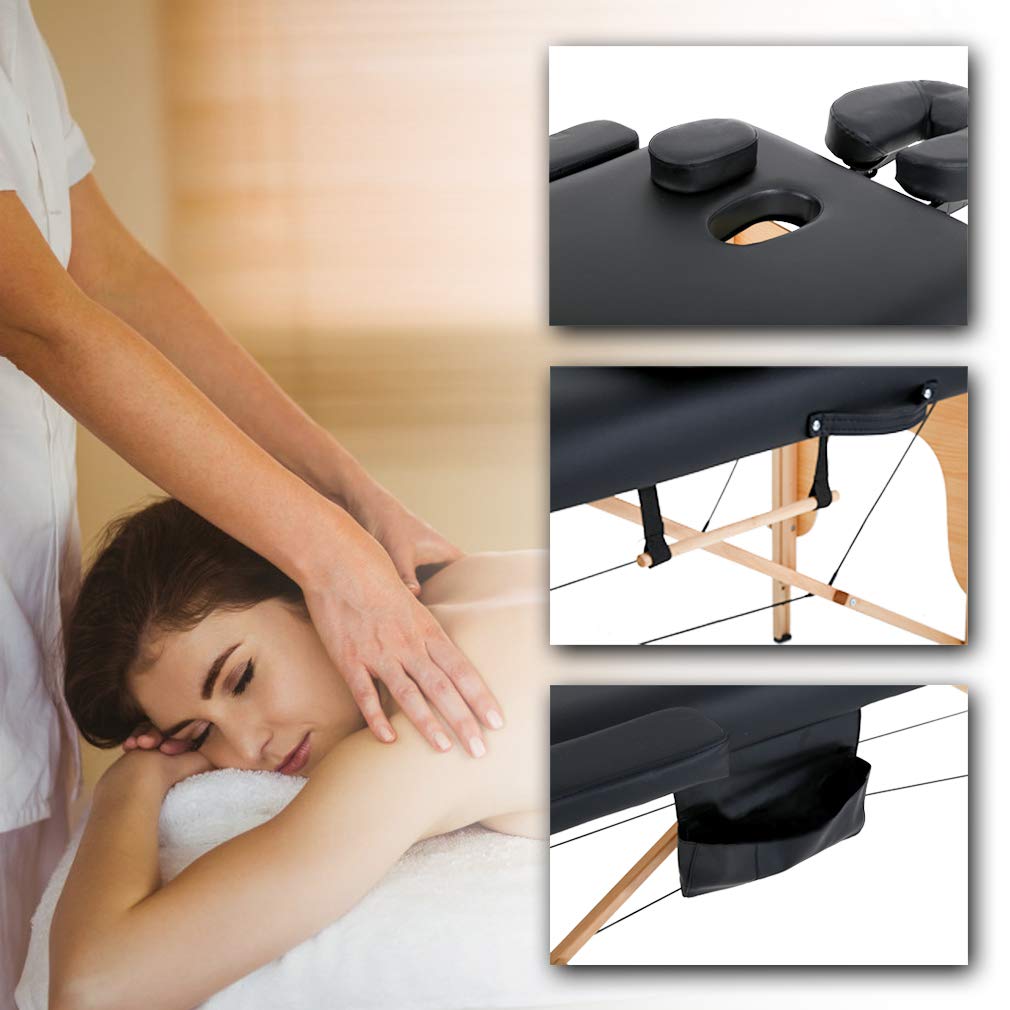BestMassage Massage Bed Portable Massage Table 24 inch Wide Lash Bed Height Adjustable 2 Folding Spa Table with Towel Hanger Oil Pouch Half Bolster Round Bolster Non-Woven Bag