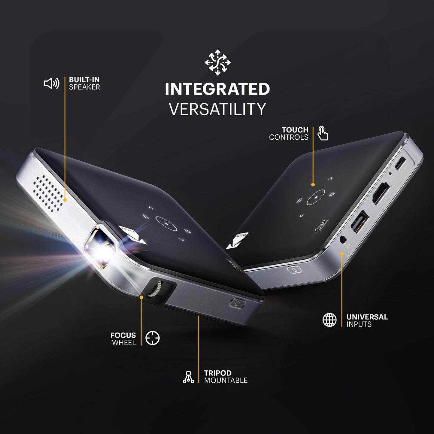 KODAK Luma 150 Ultra Mini Pocket Pico Projector - Black Built-in Battery & Speaker, 1080P Support Portable Wireless LED DLP Movie & Video Travel Projector, connects to iPhone and Android