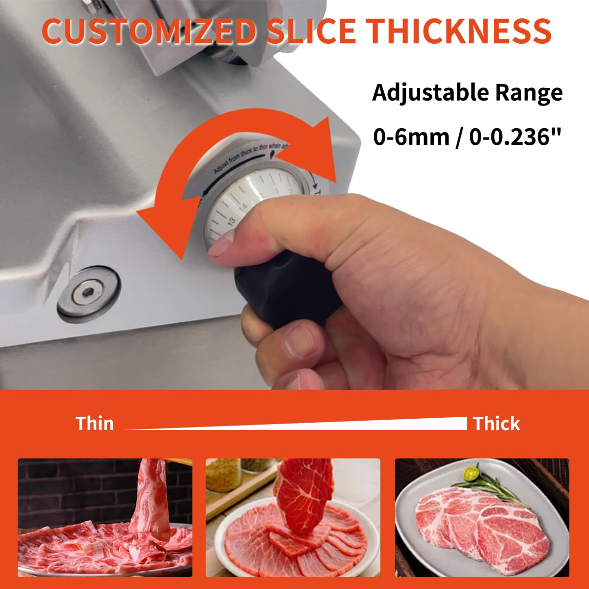 CMICE Automatic Commercial Meat Slicer, 550W Automatic Meat Slicer with 11.8" Carbon Steel Blade, Adjustable Thickness From 0～6 mm Suitable for Commercial/Home Use