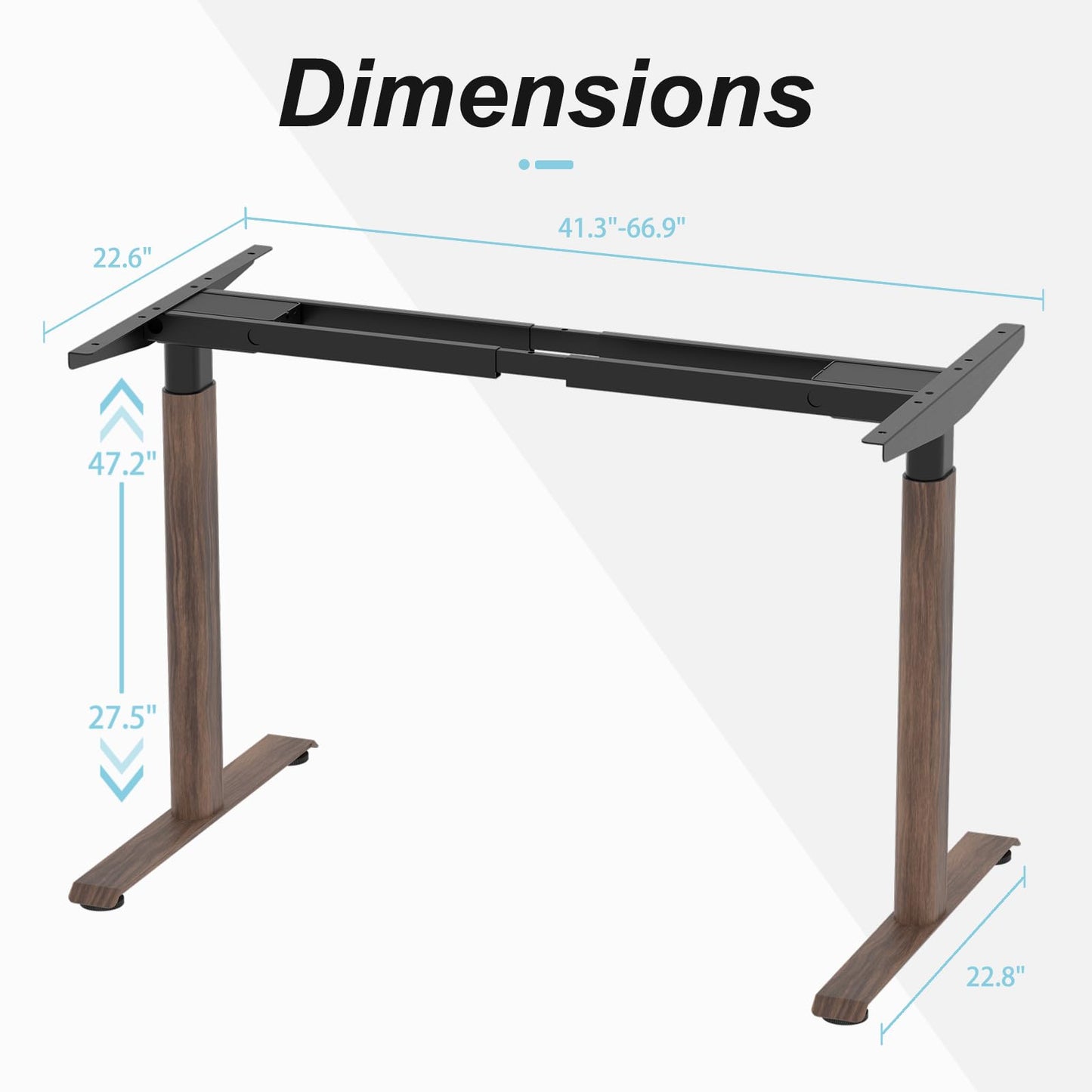 ERGO COLLECT Dual Motor Standing Desk Frame with Oval Legs, Electric Adjustable Sit Stand Desk Base for up to 70.8"x31.5" Table Tops, Sturdy Computer Desk Frame for Home Office Workstation (Walnut)