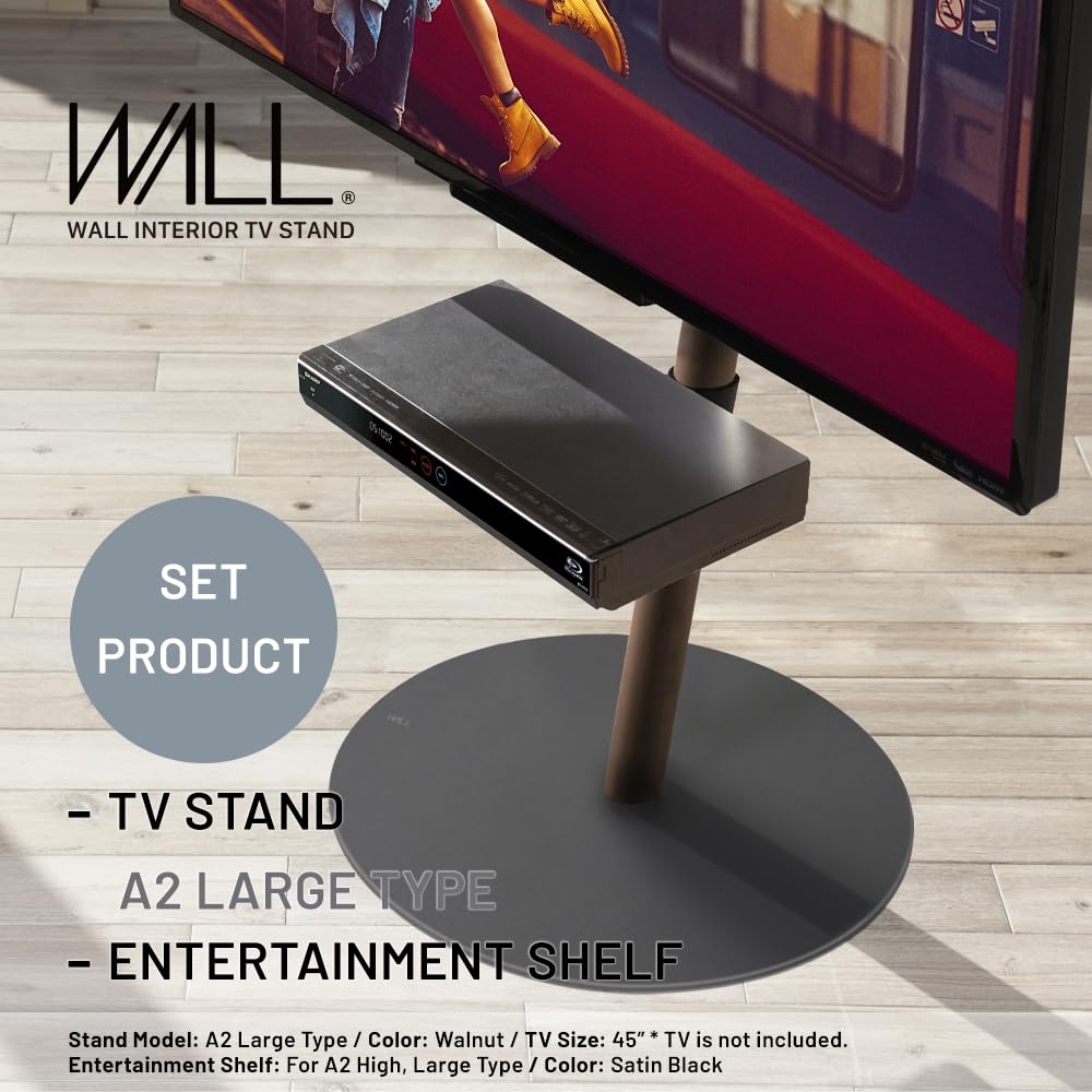 WALL A2 Large Type TV Stand w/ Entertainment shelf Black SET | Japanese Rolling Portable TV Stand with Concealed Caster Wheels for 45-80 Inch | Sleek Shelf | Satin Black