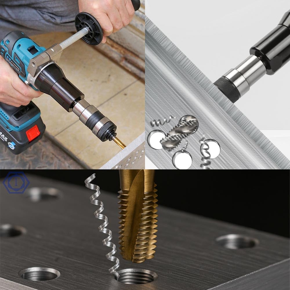 Cordless Tapping Gun Battery Operated Threading Machine, Electric Tapper Handheld Drilling Threading Gun with ANSI Collets for M4-M12 Taps, Protective Chucks, Automatic, Portable with 5.0Ah Battery