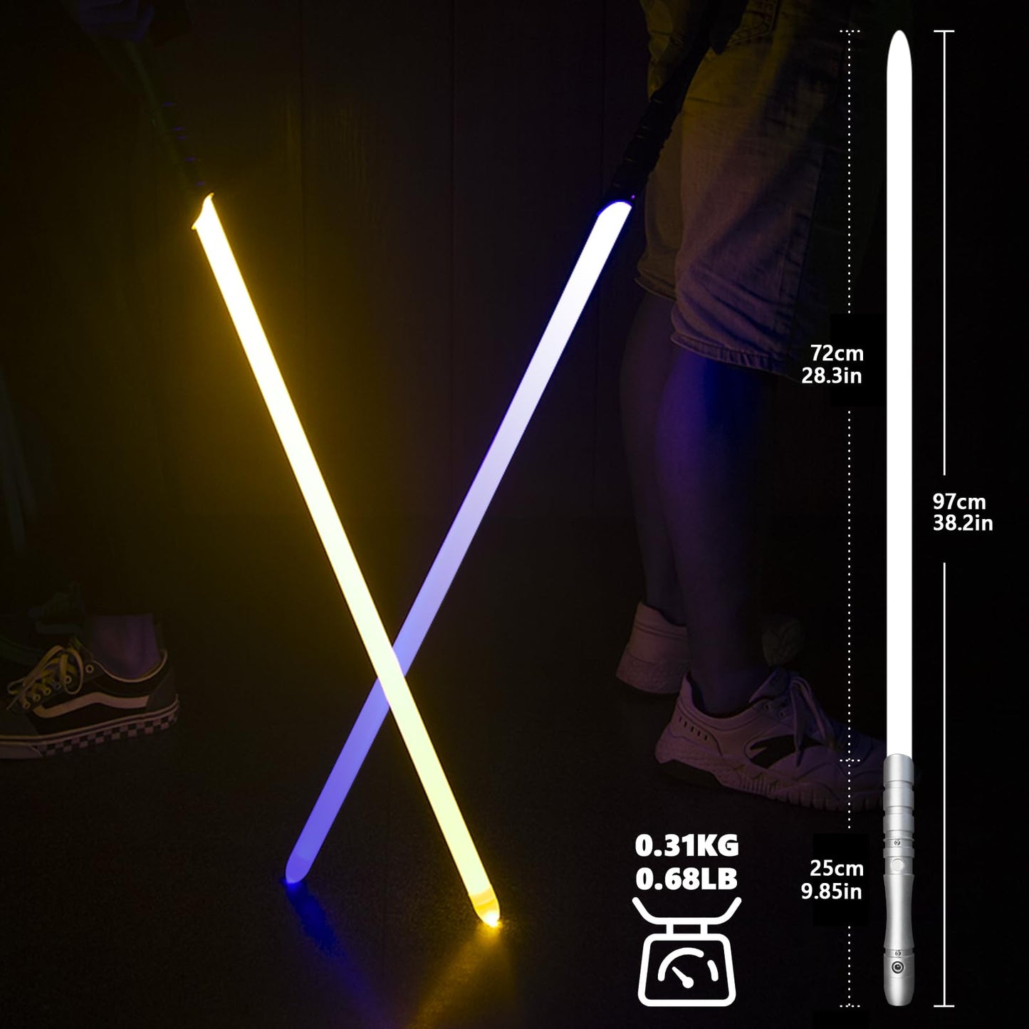 YDDSABER 38.3inch Lightsaber,Metal Duel Light Sabers,4 Sound Fonts,USB Rechargeable Light Swords with Loud Sound,Swing, Blaster,Adults Kids Cosplay Props Birthday Xmas Gift(Orange)