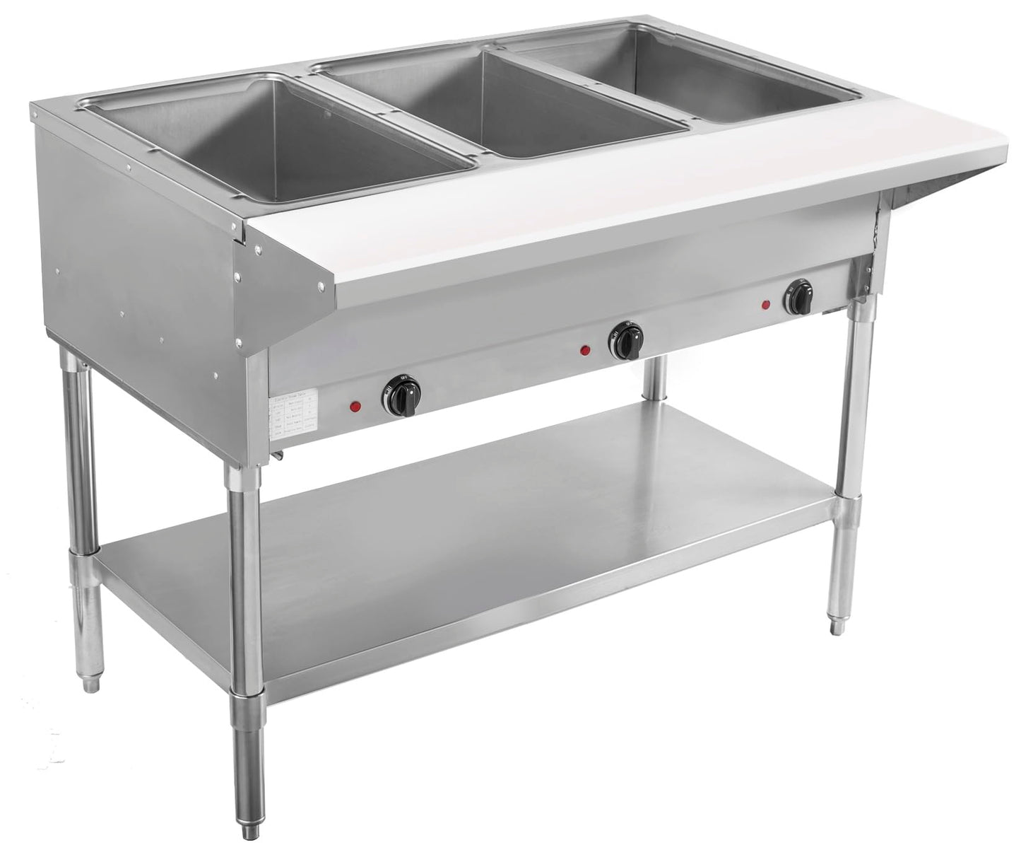 BevLes 3-Well Electric Steam Table, Heavy-Duty Stainless Steel, 240V, with Independent Temperature Controls, 12" x 20" Dry Well Openings, NSF-Certified Food Warmer, 3 Well, Silver