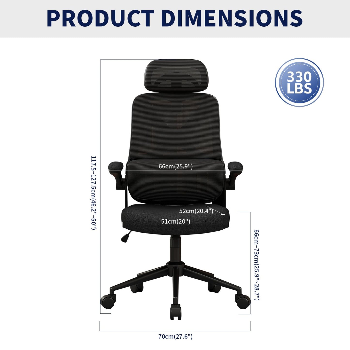 Ergonomic Office Chair - Desk Chair with Adjustable Headrest Lumbar Support Computer Chair - Mesh Comfy Chair with Flip-up Armrests - Gaming Chairs for Adults Home Office (Black+Black)