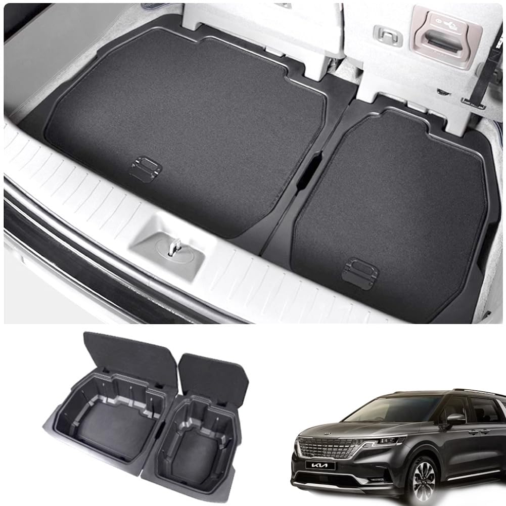 yboueo For 2024 Kia Carnival Trunk storage box，for Kia Carnival 2022 2023 2024 Trunk Cargo Organizer Insert Rear Storage -Portable with Lid storage Tray，New Kia Carnival Trunk Small Items Organizer