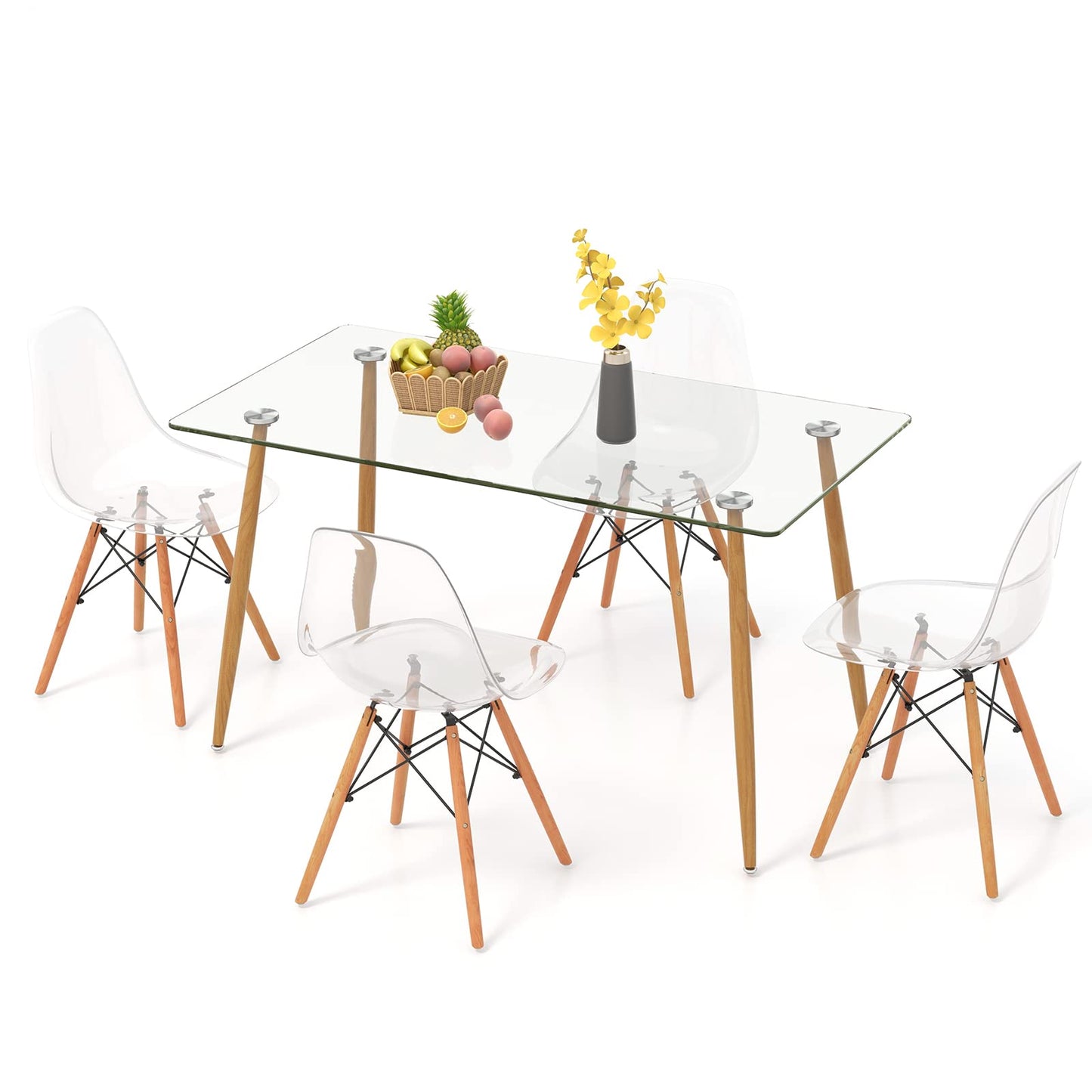 Tangkula Dining Table Set for 4, Modern Kitchen Table and Chairs, Glass Table and Chairs Set of 4 for Small Living Room, Kitchen