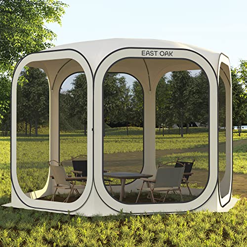 East Oak Screen House Tent Pop-Up, Portable Screen Room Canopy Instant Screen Tent 10 x 10 FT with Carry Bag for Patio, Backyard, Deck & Outdoor Activities, Beige