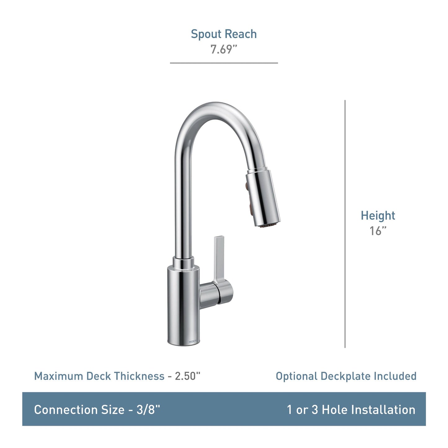 Moen Genta LX One-Handle Modern Kitchen Faucet with Pull Down Sprayer, Reflex Docking Head, and Power Boost for a Faster Clean, Spot Resist Finish, 7882SRS